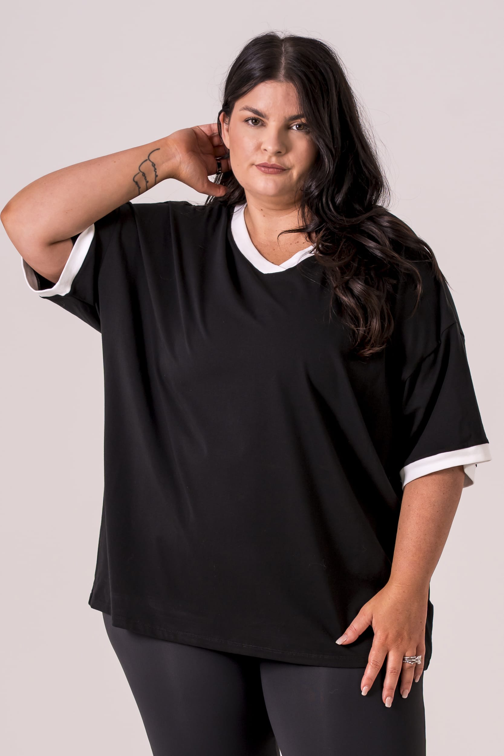 Black Duo V Neck Oversized T-Shirt