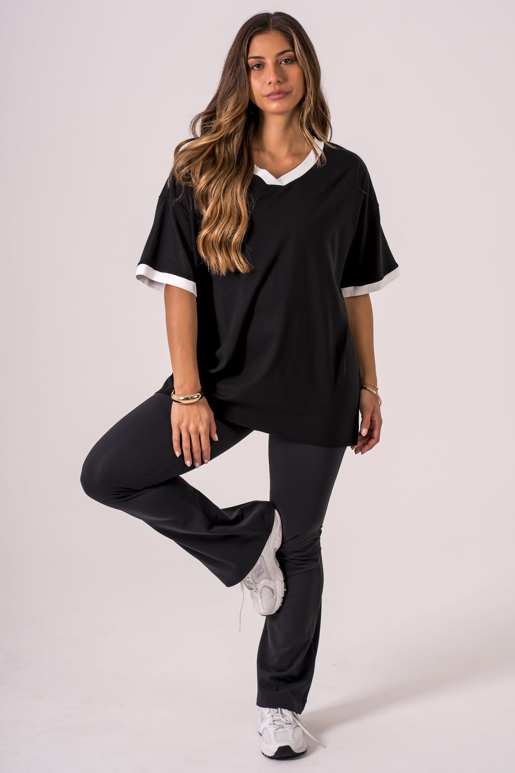 Black Duo V Neck Oversized T-Shirt