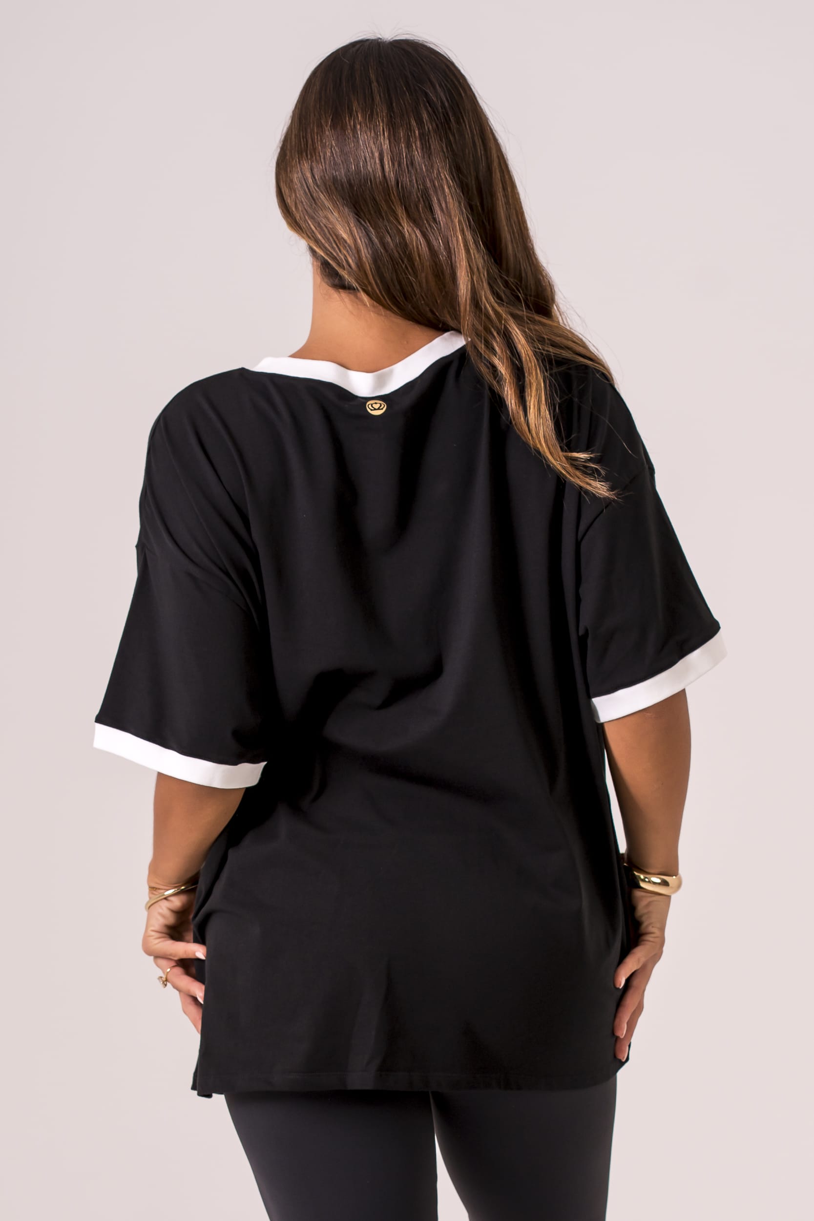 Black Duo V Neck Oversized T-Shirt