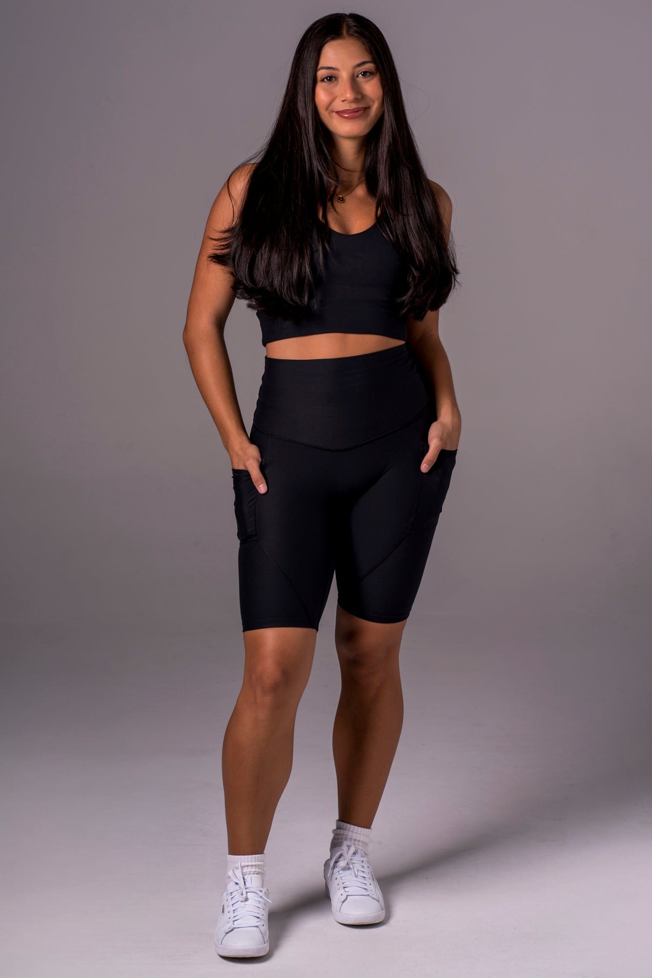 Black Dynamic High Waisted Pocket Shaper Bike Shorts