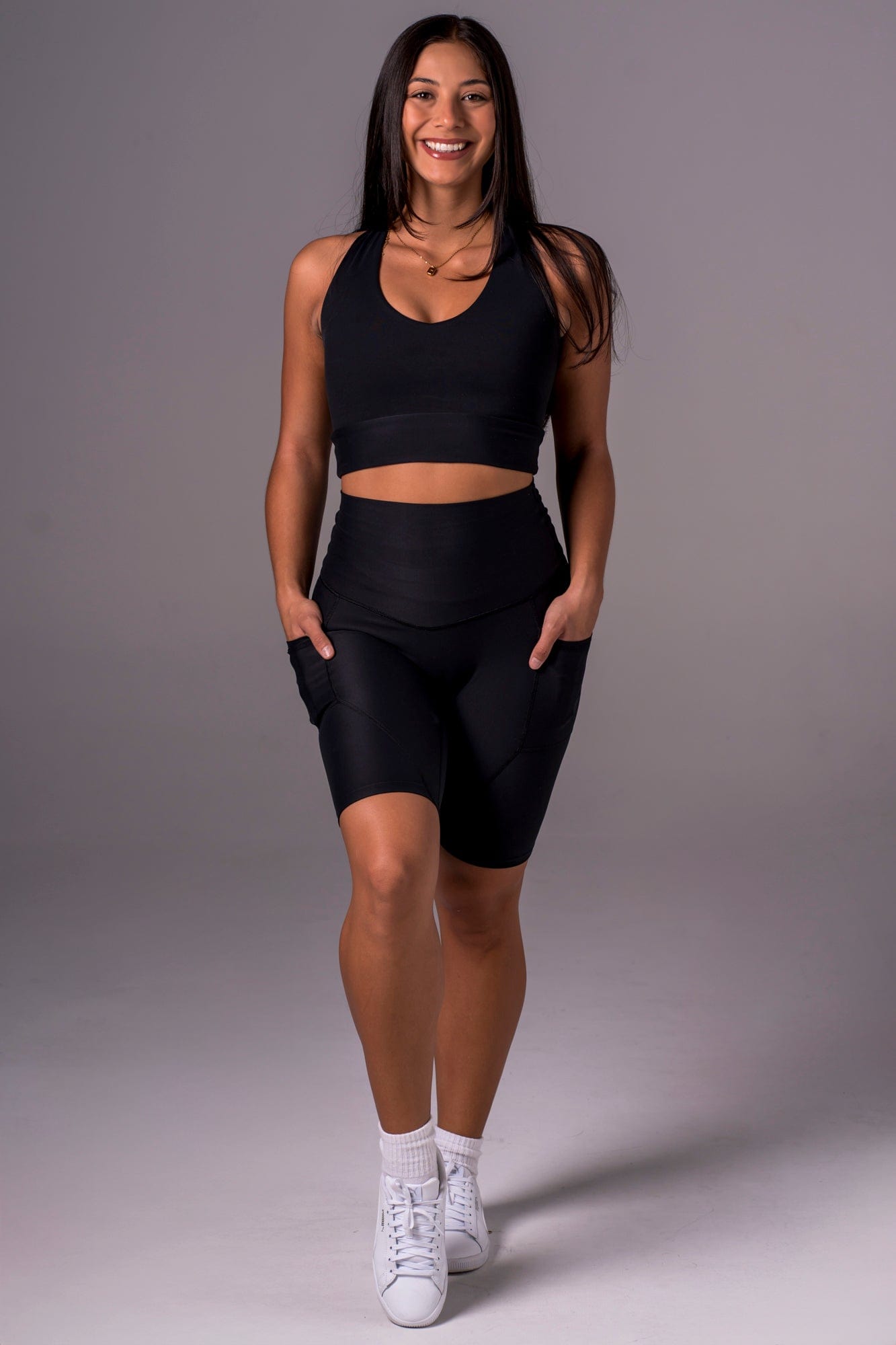 Black Dynamic High Waisted Pocket Shaper Bike Shorts