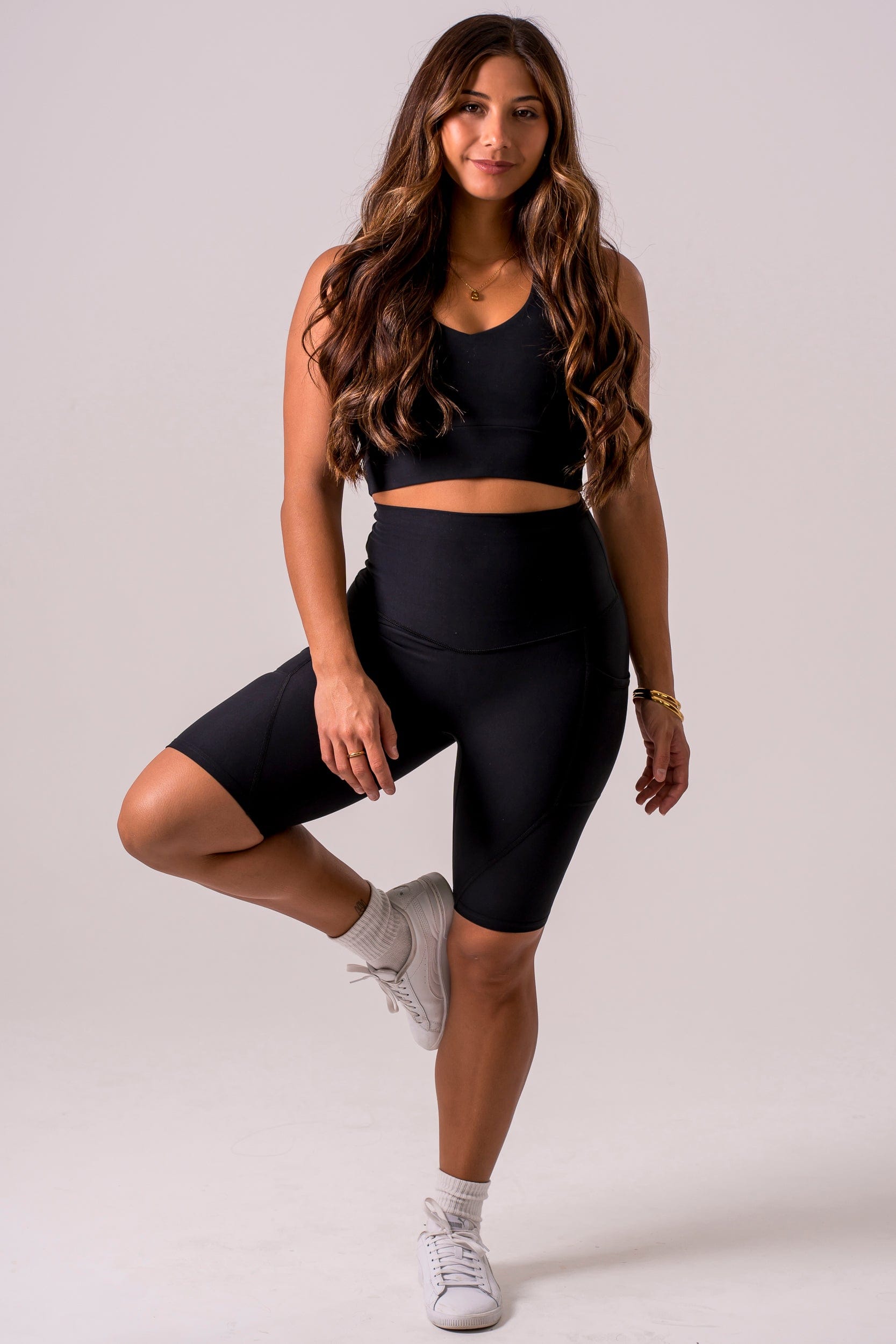 Black Dynamic High Waisted Pocket Shaper Bike Shorts