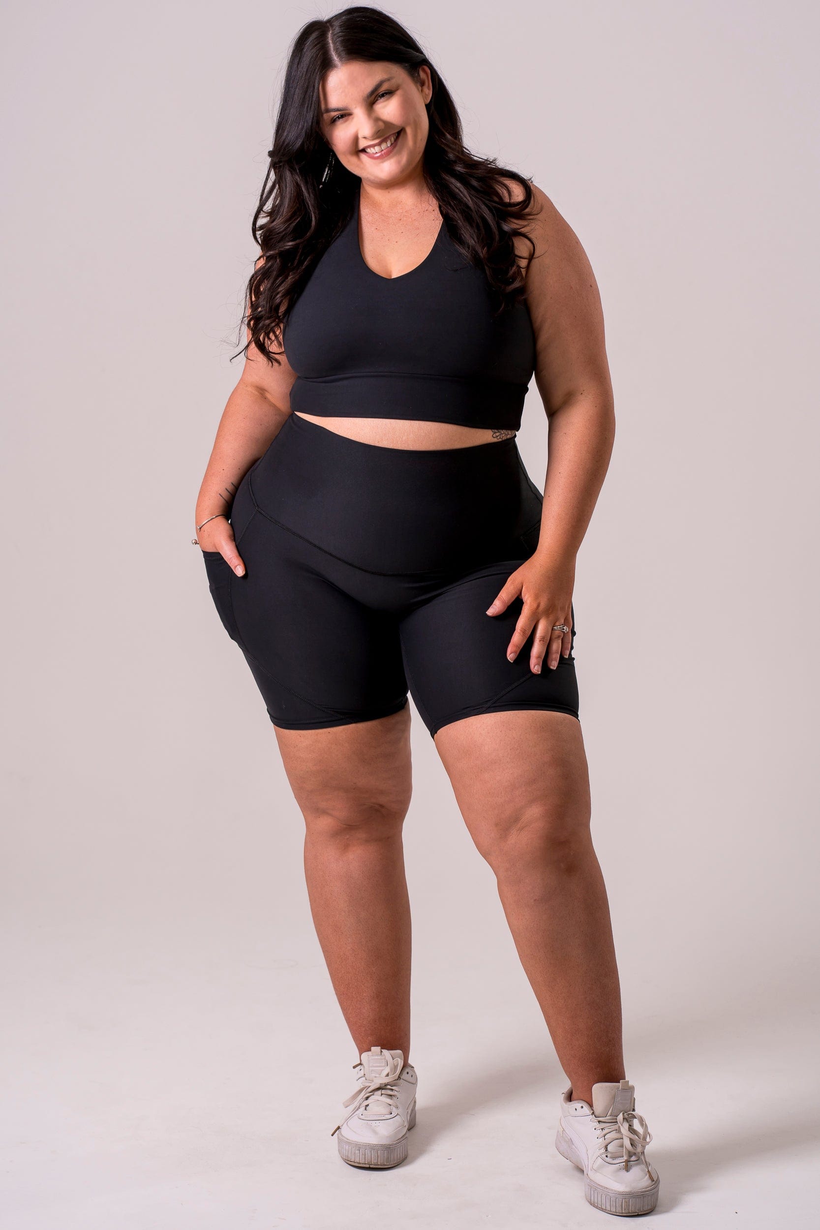 Black Dynamic High Waisted Pocket Shaper Booty Shorts