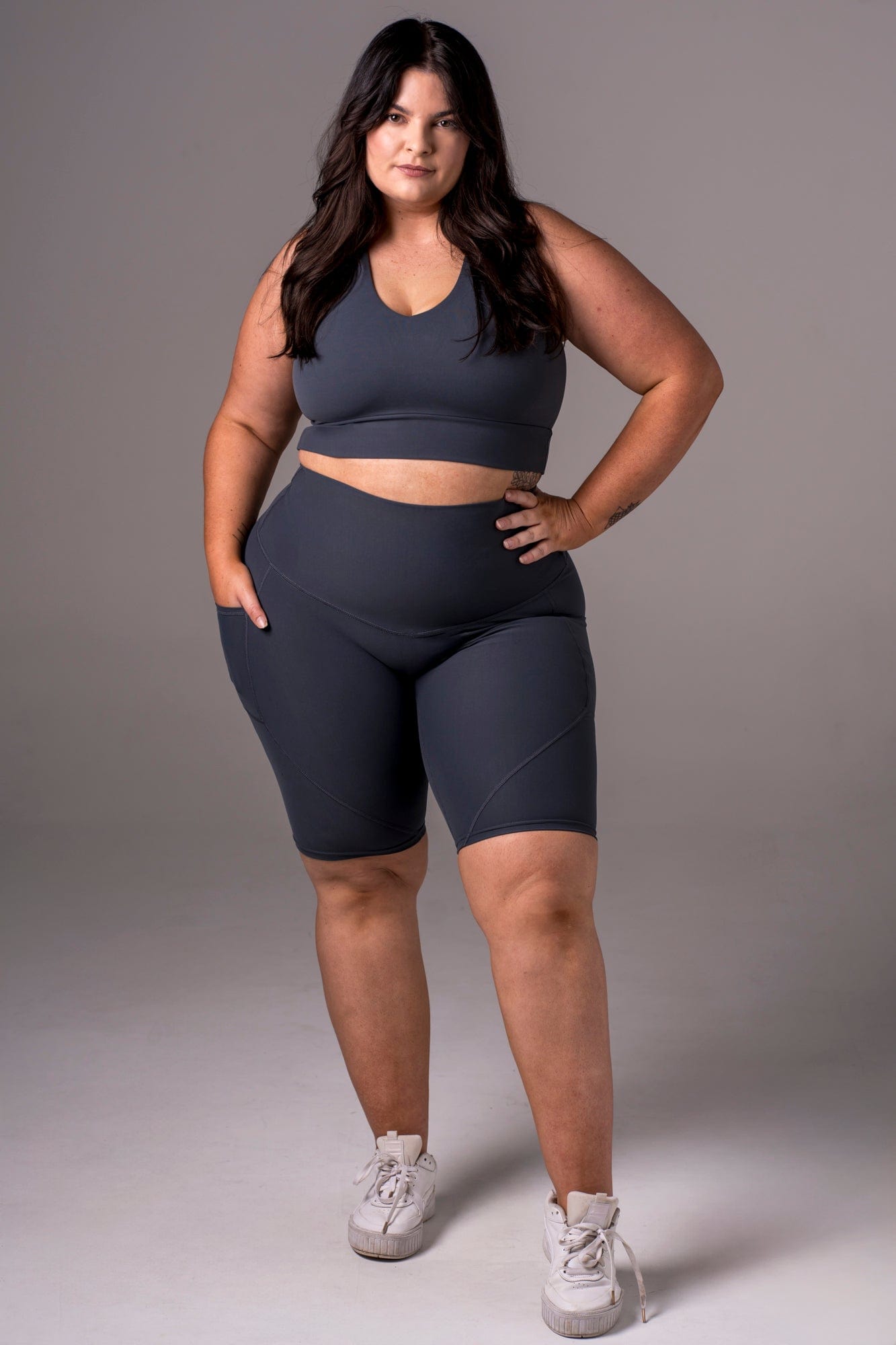 Charcoal Dynamic High Waisted Pocket Shaper Bike Shorts