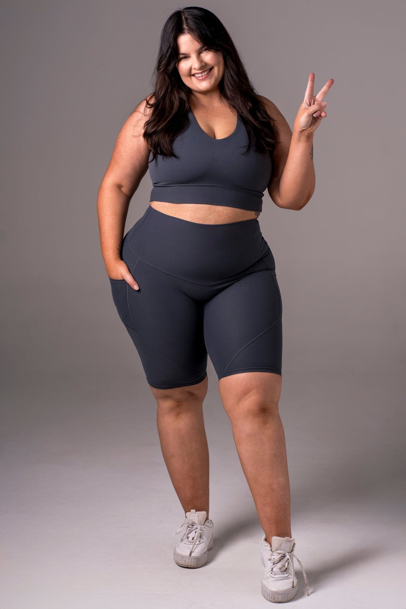 Charcoal Dynamic High Waisted Pocket Shaper Bike Shorts