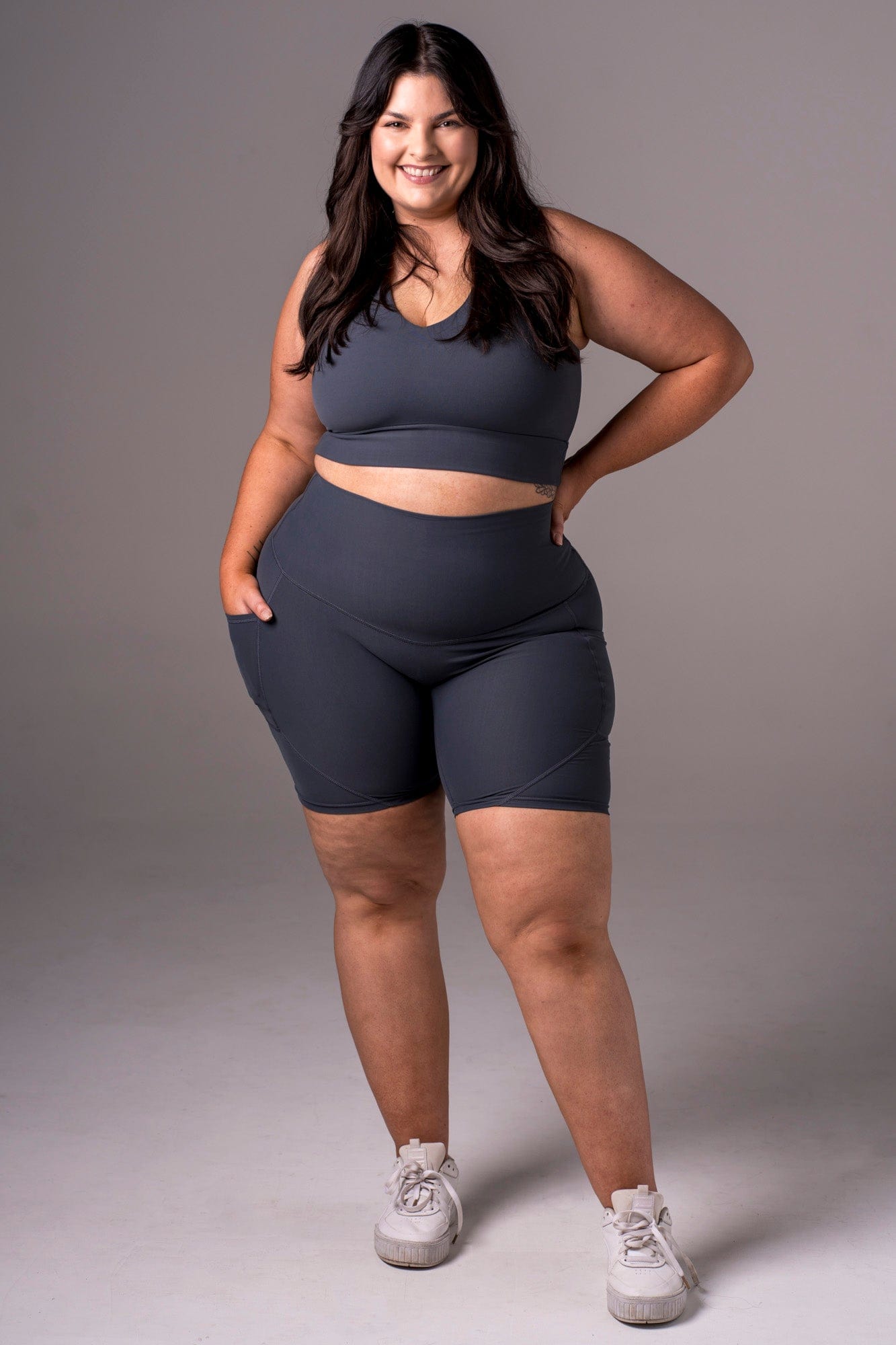 Charcoal Dynamic High Waisted Pocket Shaper Booty Shorts