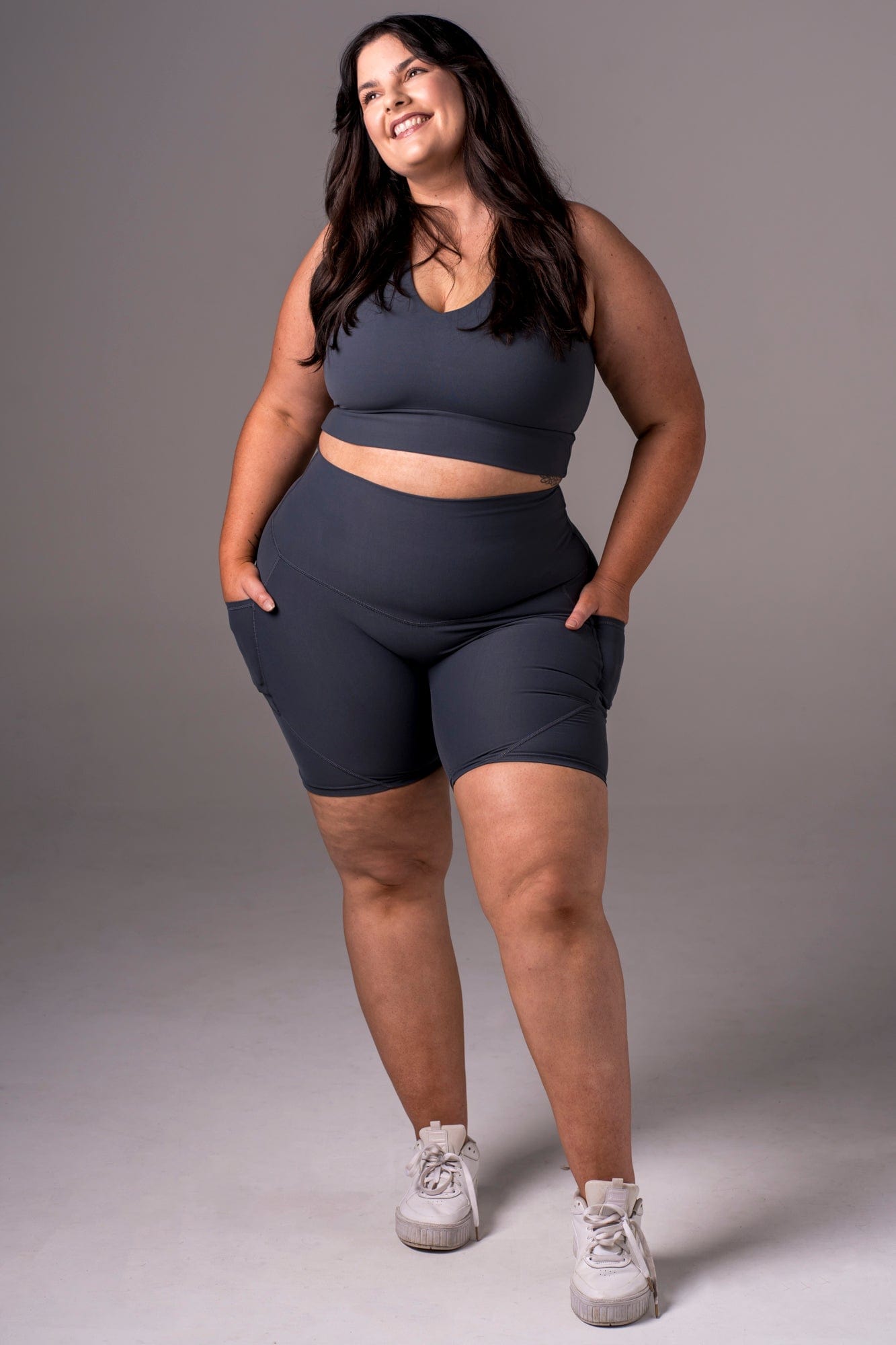 Charcoal Dynamic High Waisted Pocket Shaper Booty Shorts