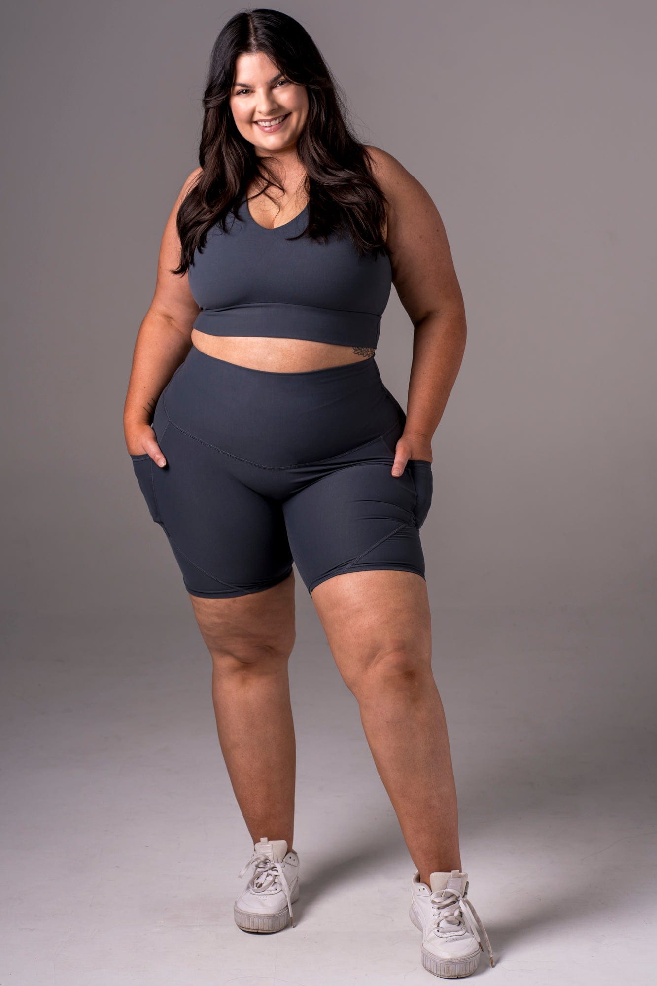 Charcoal Dynamic High Waisted Pocket Shaper Booty Shorts