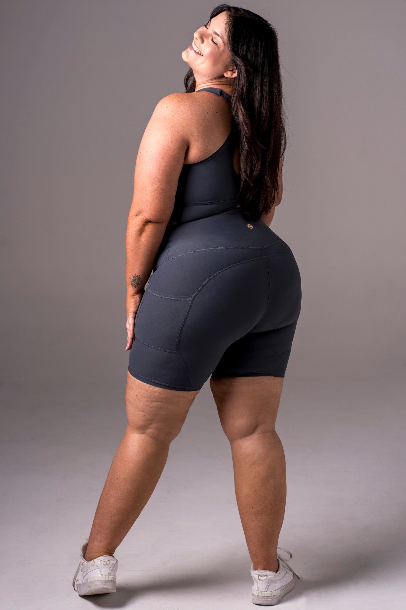 Charcoal Dynamic High Waisted Pocket Shaper Booty Shorts