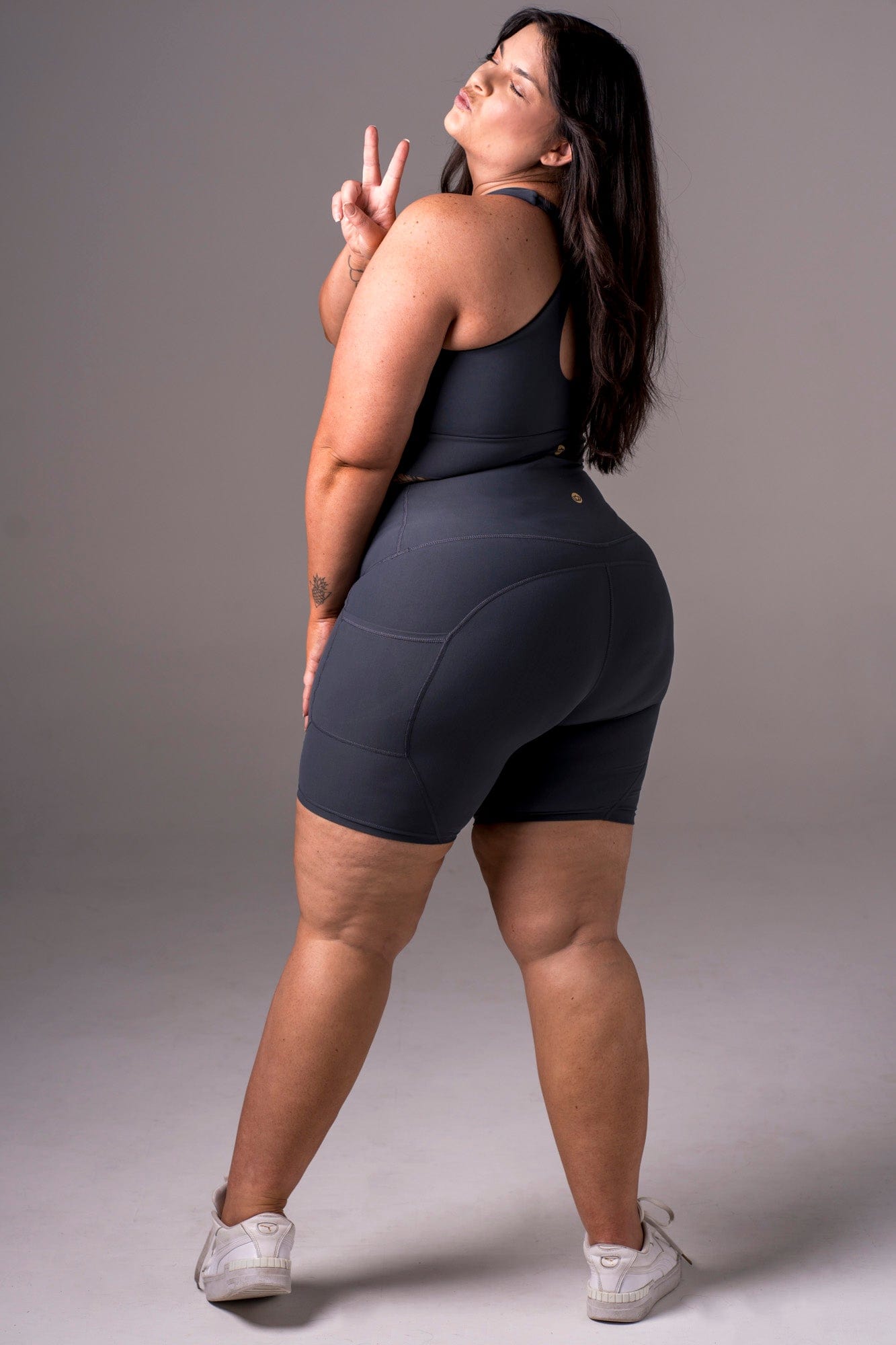Charcoal Dynamic High Waisted Pocket Shaper Booty Shorts