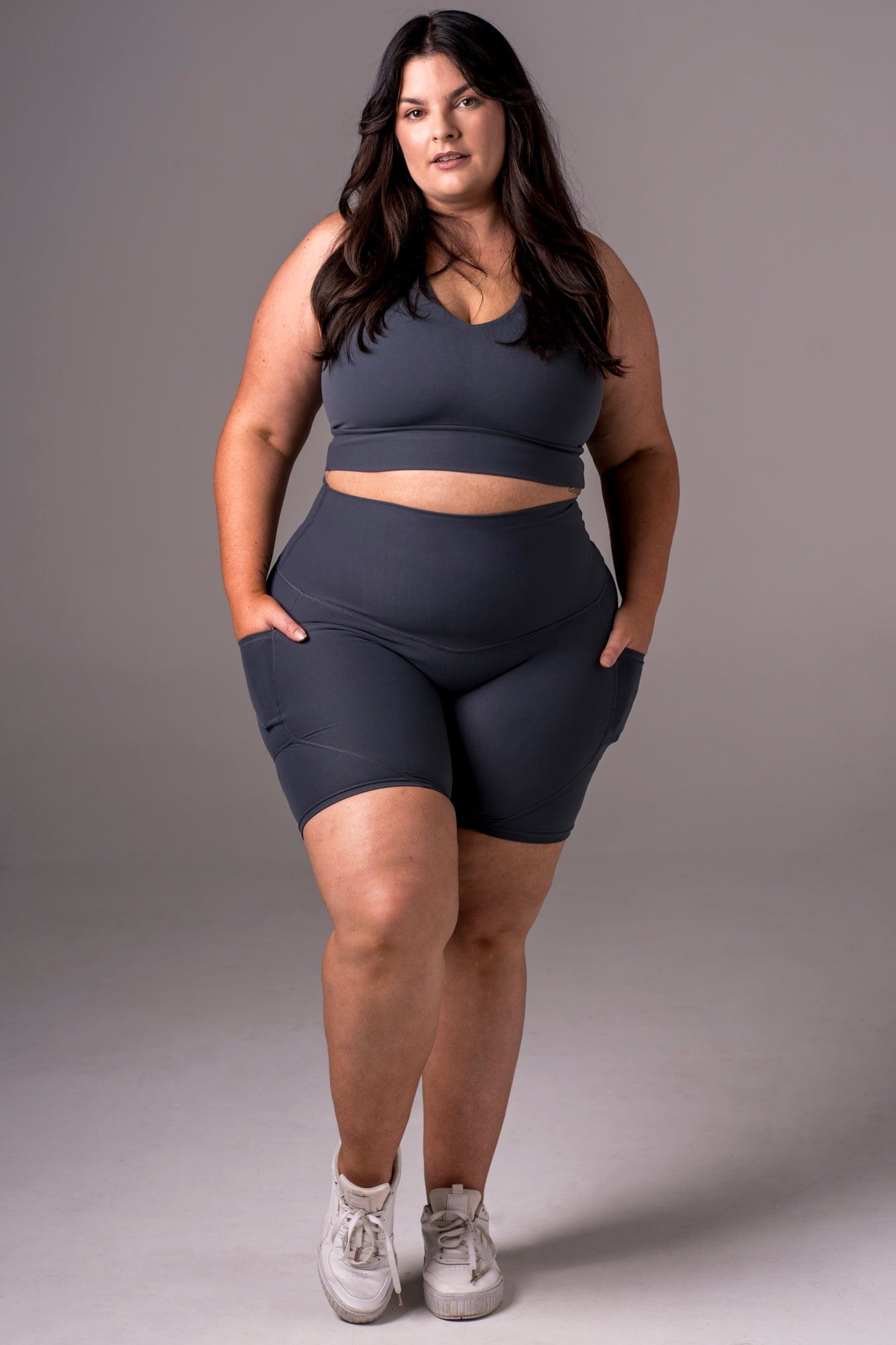 Charcoal Dynamic High Waisted Pocket Shaper Booty Shorts
