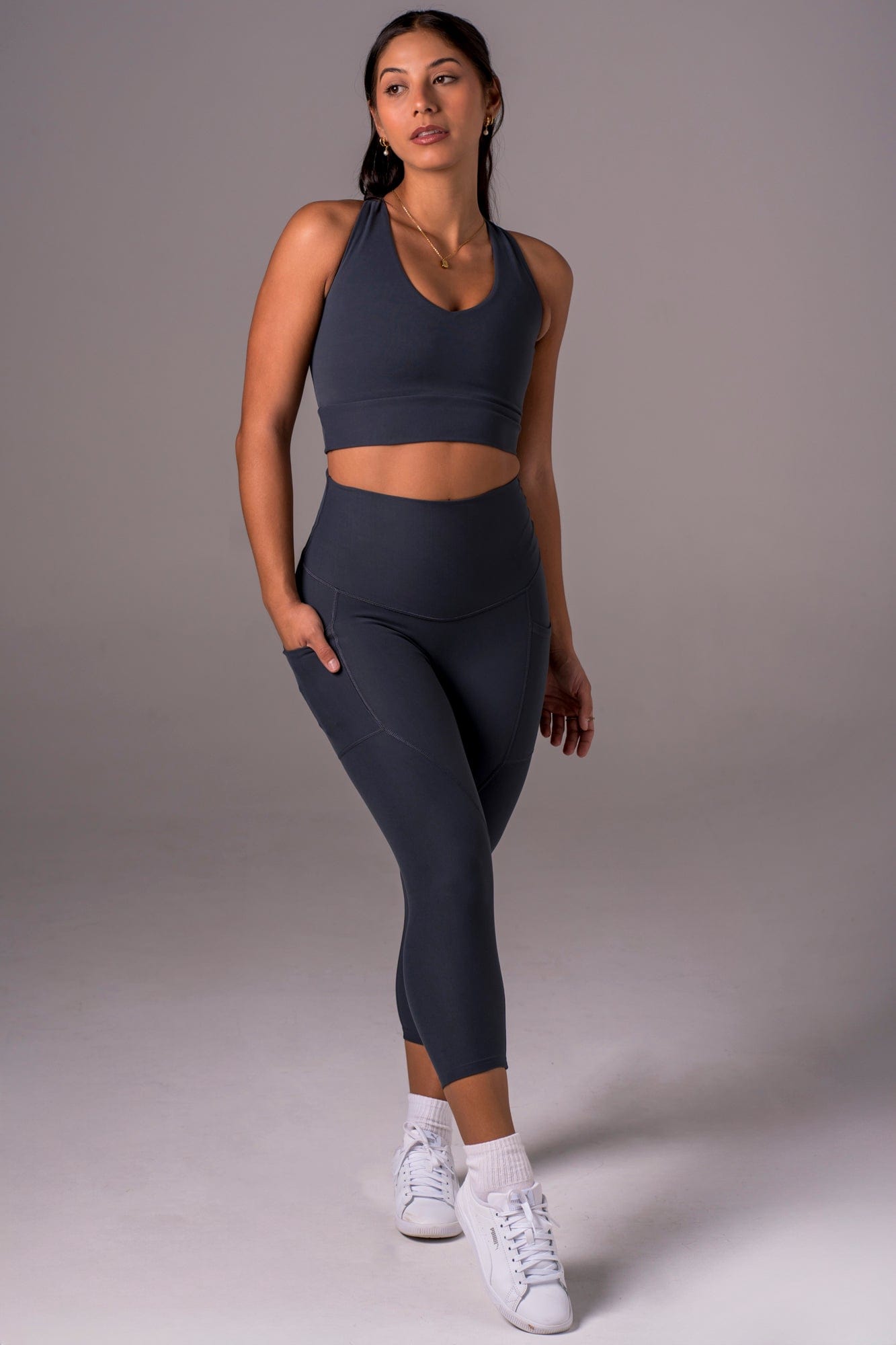 Charcoal Dynamic High Waisted Pocket Shaper Capri Leggings