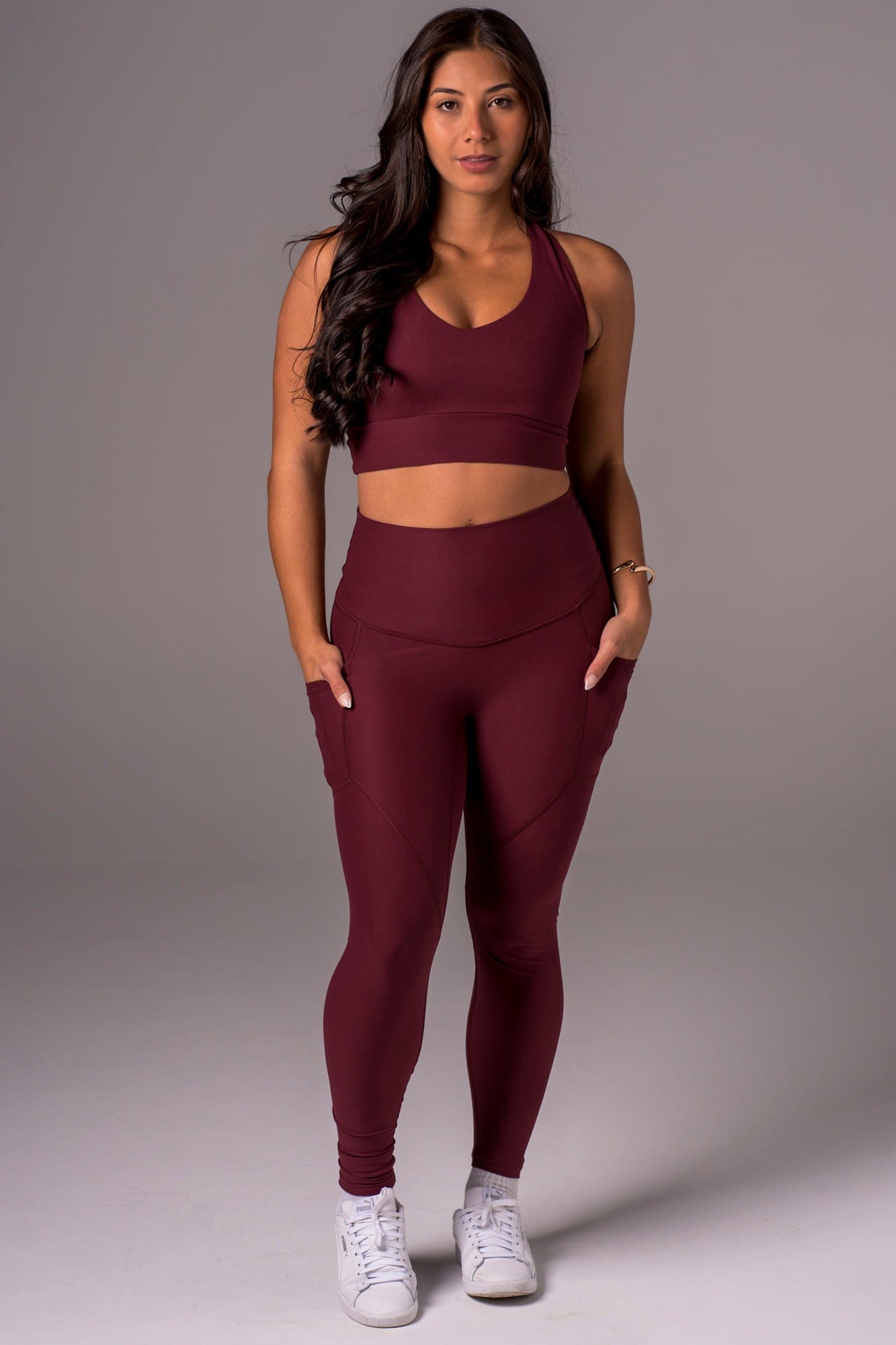 Cherry Cola Dynamic High Waisted Pocket Shaper Ankle Biter Leggings
