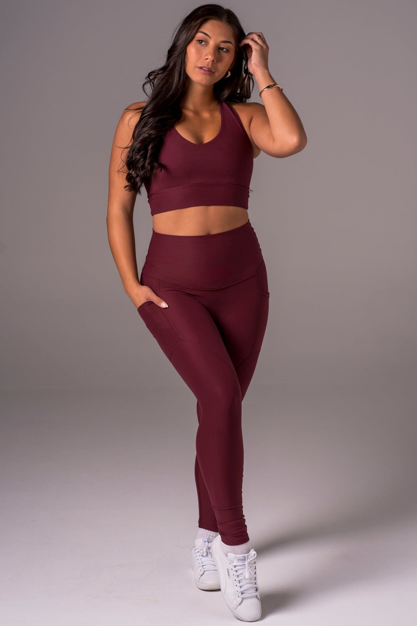 Cherry Cola Dynamic High Waisted Pocket Shaper Ankle Biter Leggings