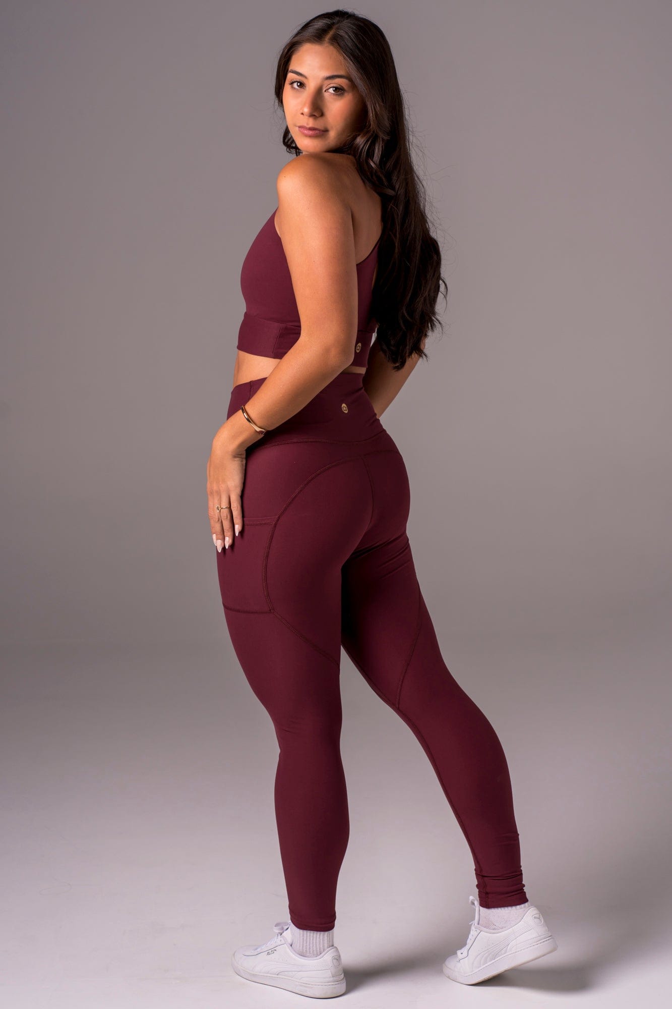 Cherry Cola Dynamic High Waisted Pocket Shaper Ankle Biter Leggings