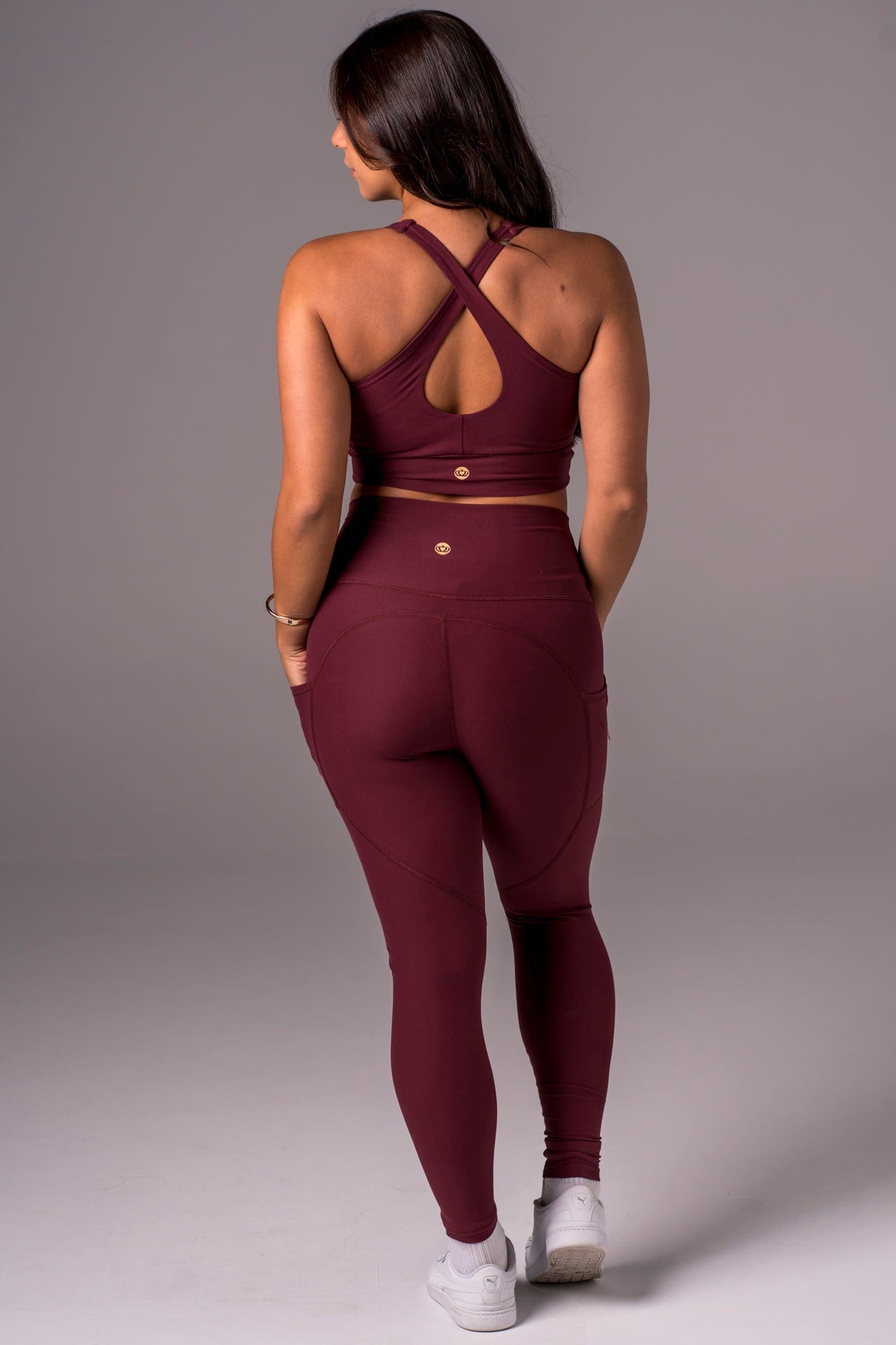 Cherry Cola Dynamic High Waisted Pocket Shaper Ankle Biter Leggings