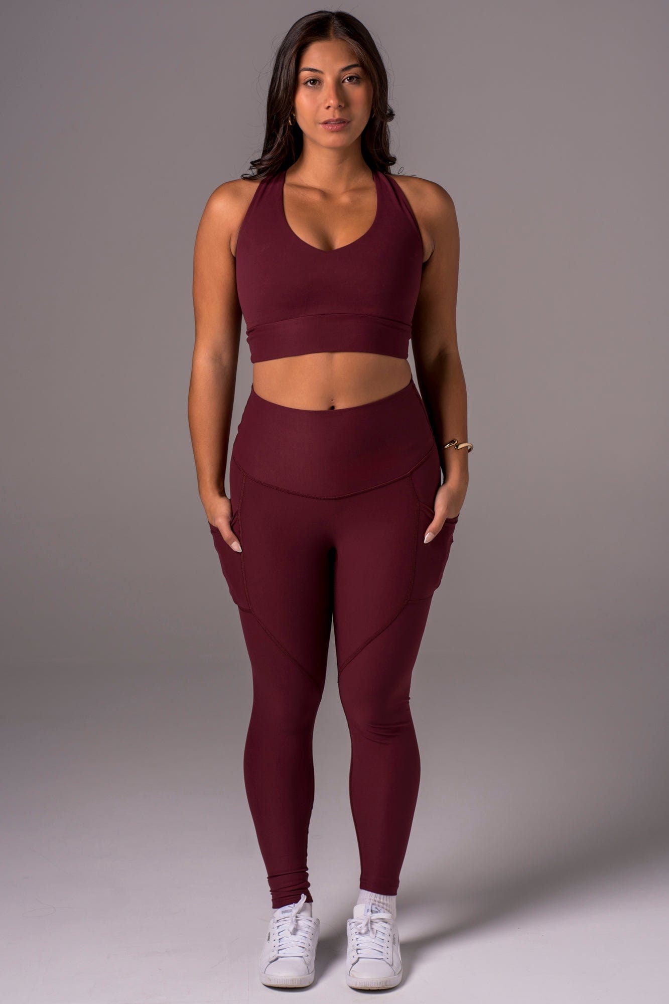 Cherry Cola Dynamic High Waisted Pocket Shaper Ankle Biter Leggings