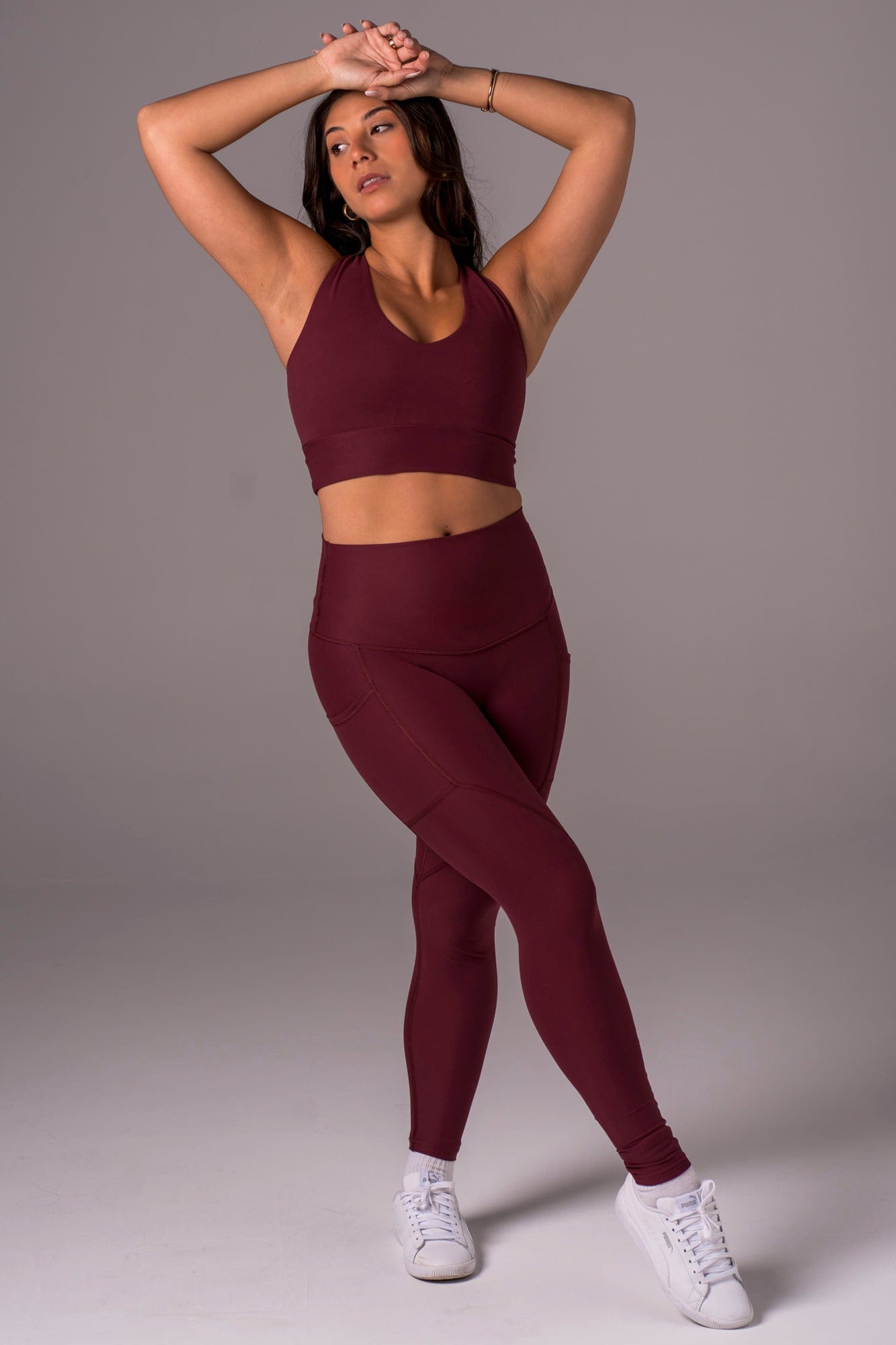 Cherry Cola Dynamic High Waisted Pocket Shaper Ankle Biter Leggings