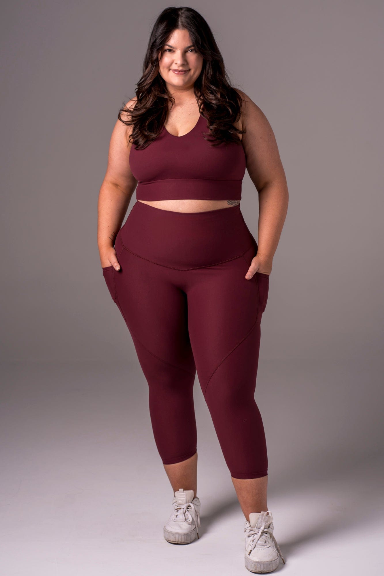 Cherry Cola Dynamic High Waisted Pocket Shaper Capri Leggings