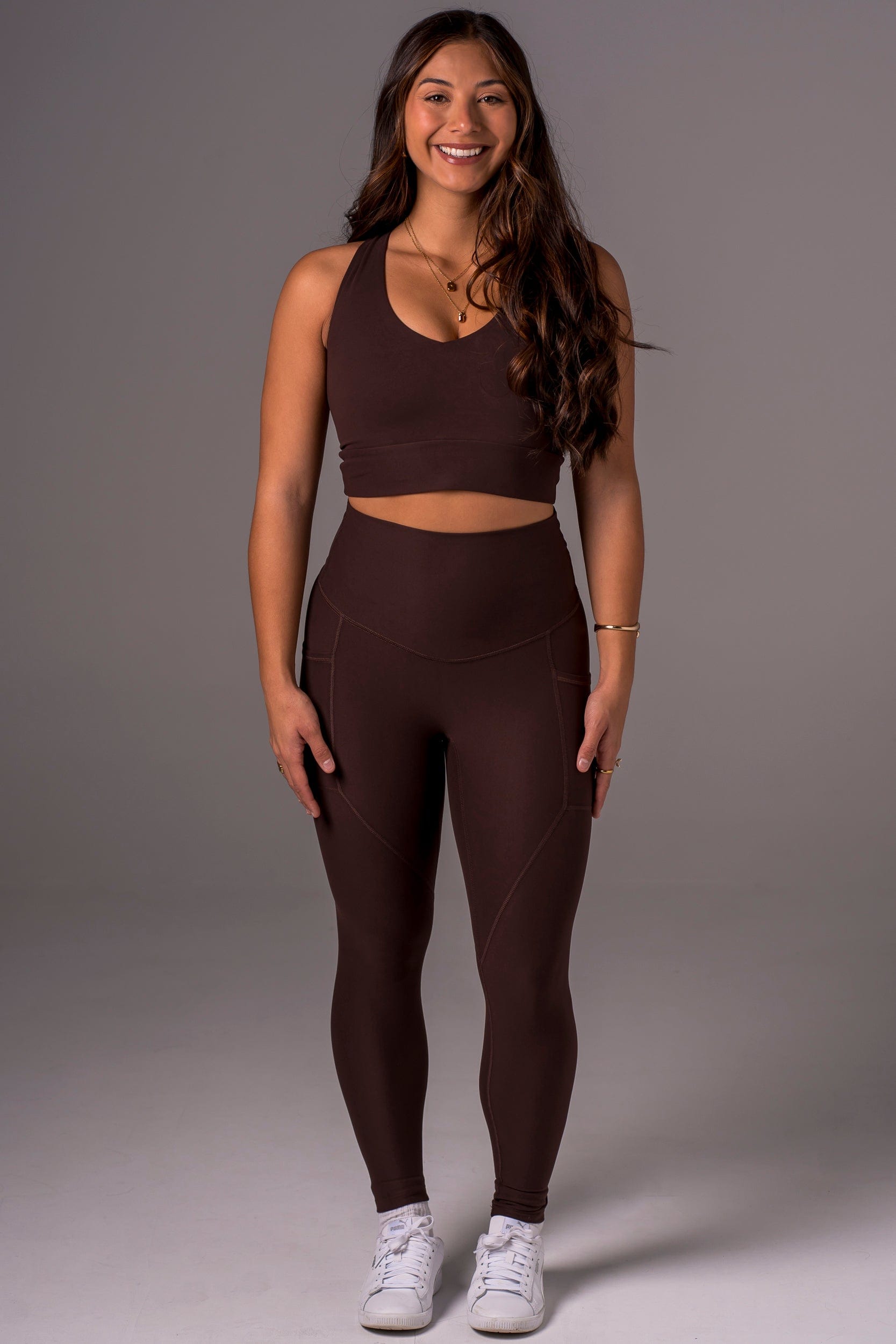 Espresso Dynamic High Waisted Pocket Shaper Ankle Biter Leggings