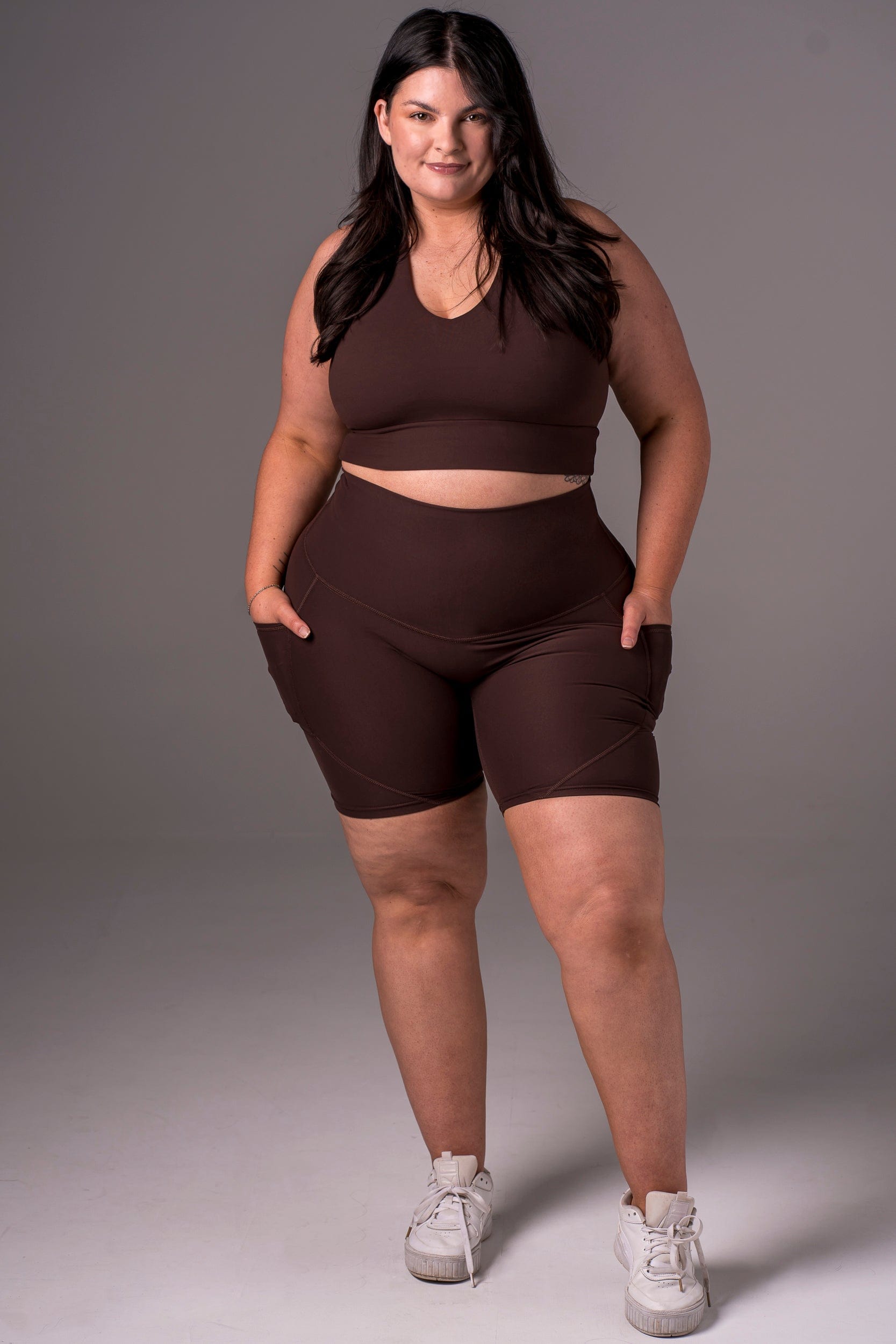 Espresso Dynamic High Waisted Pocket Shaper Booty Shorts