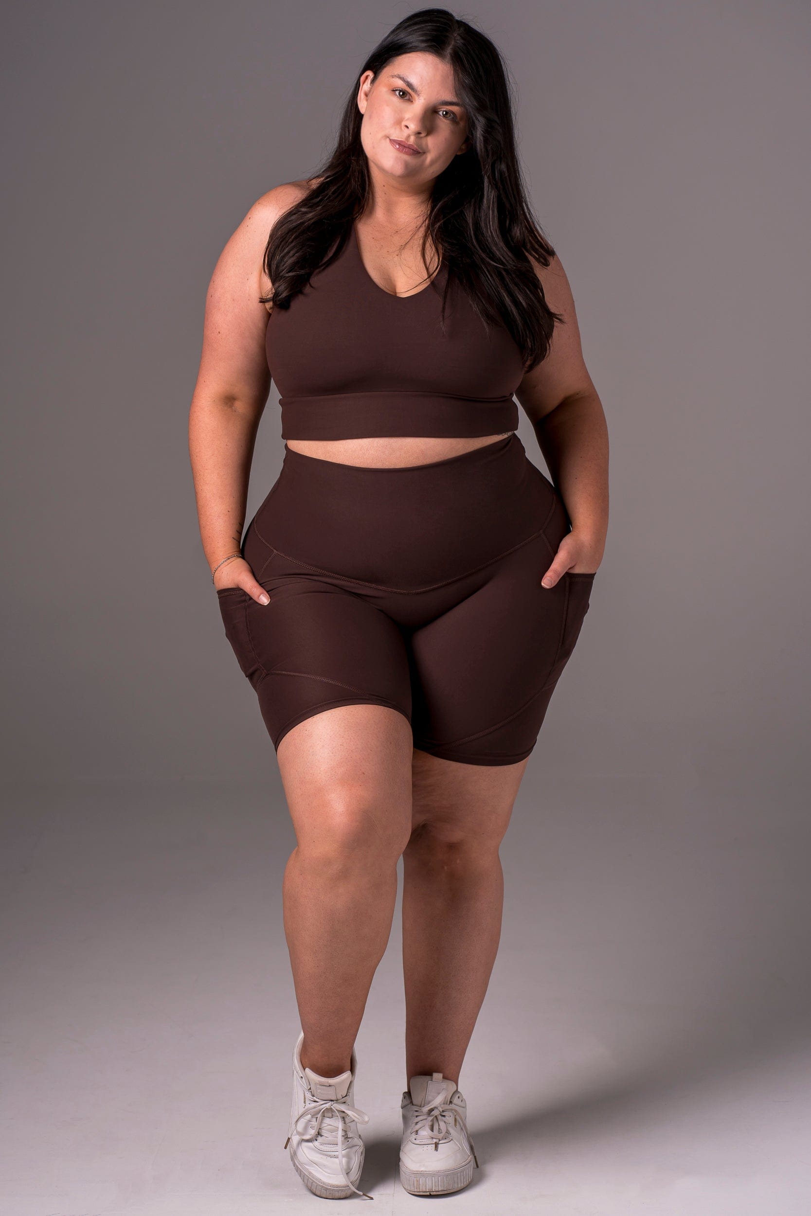 Espresso Dynamic High Waisted Pocket Shaper Booty Shorts