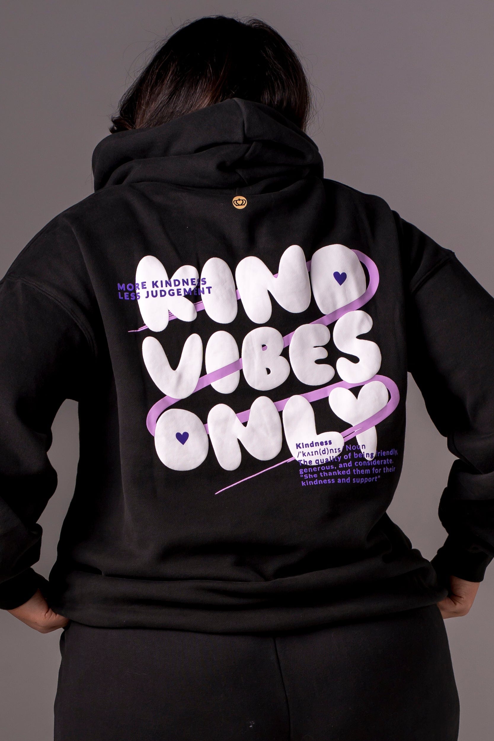 Kind Vibes Only Black Hoodie - Purple