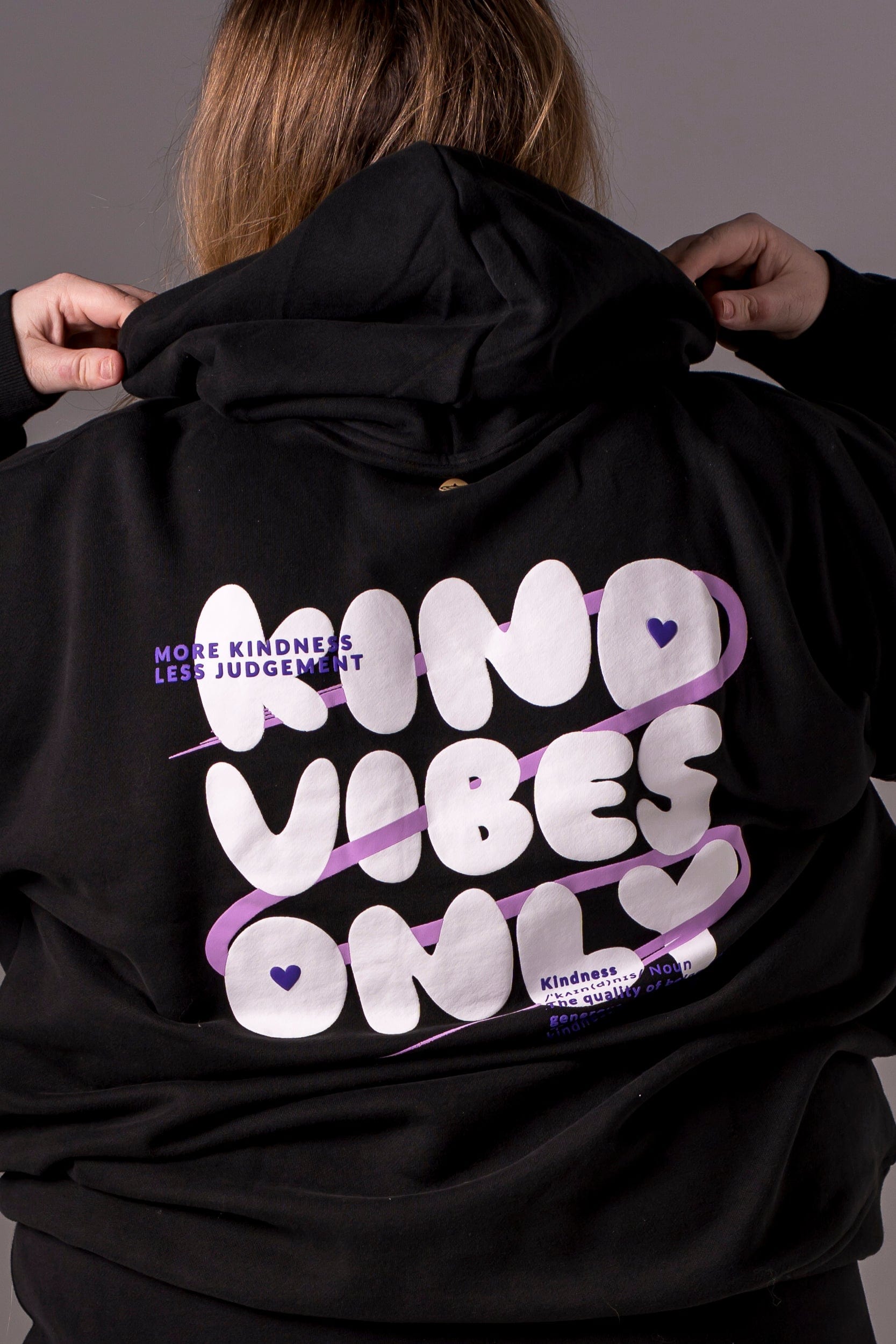 Kind Vibes Only Black Hoodie - Purple