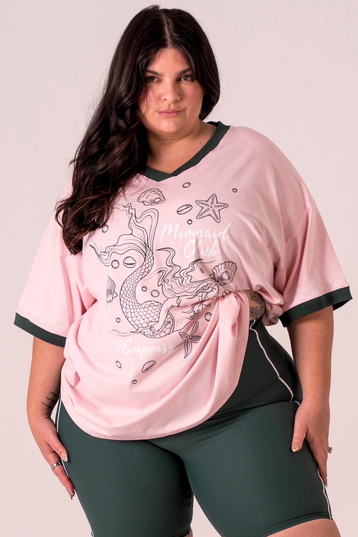 Mermaid Club V Neck Oversized T-Shirt