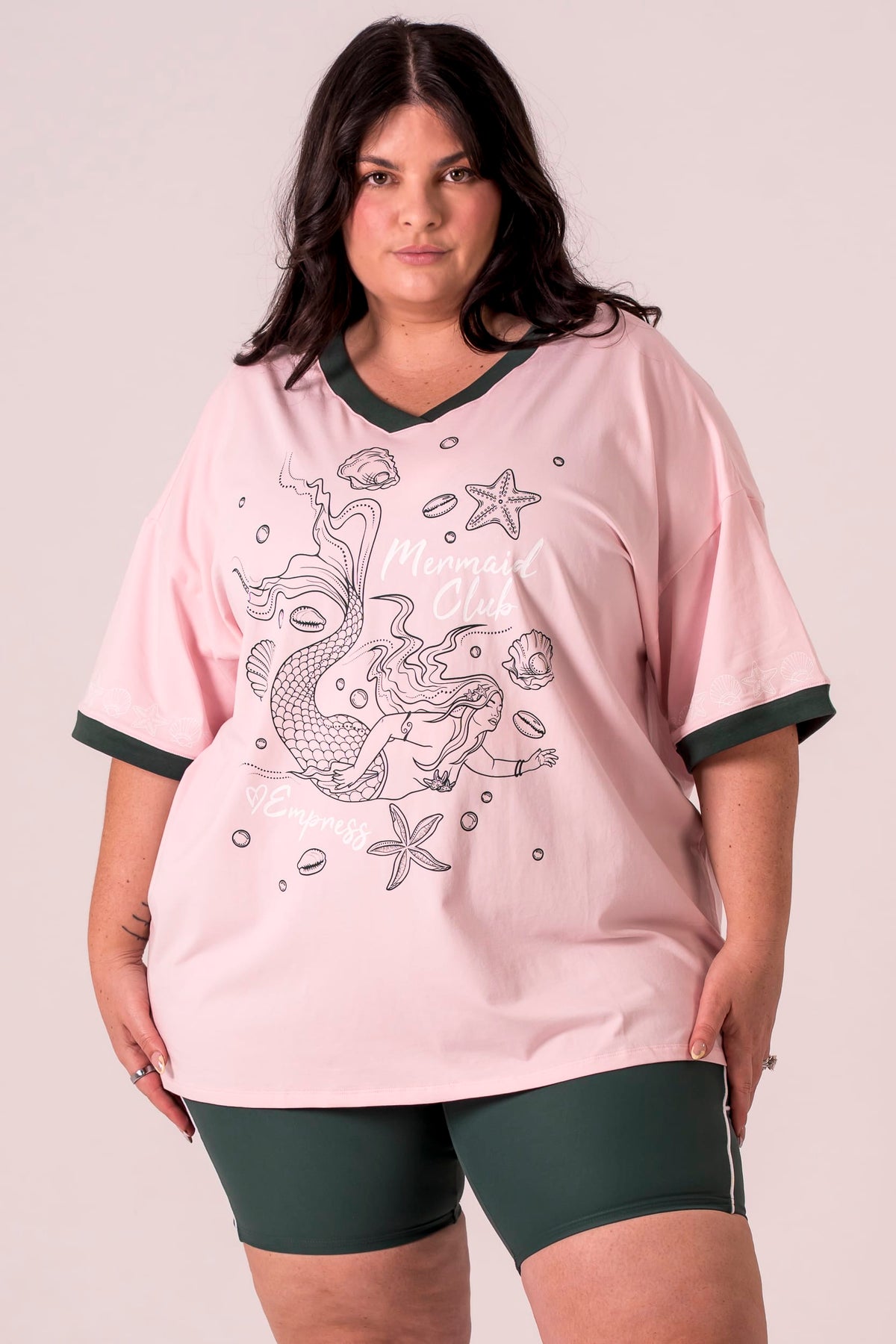 Mermaid Club V Neck Oversized T-Shirt