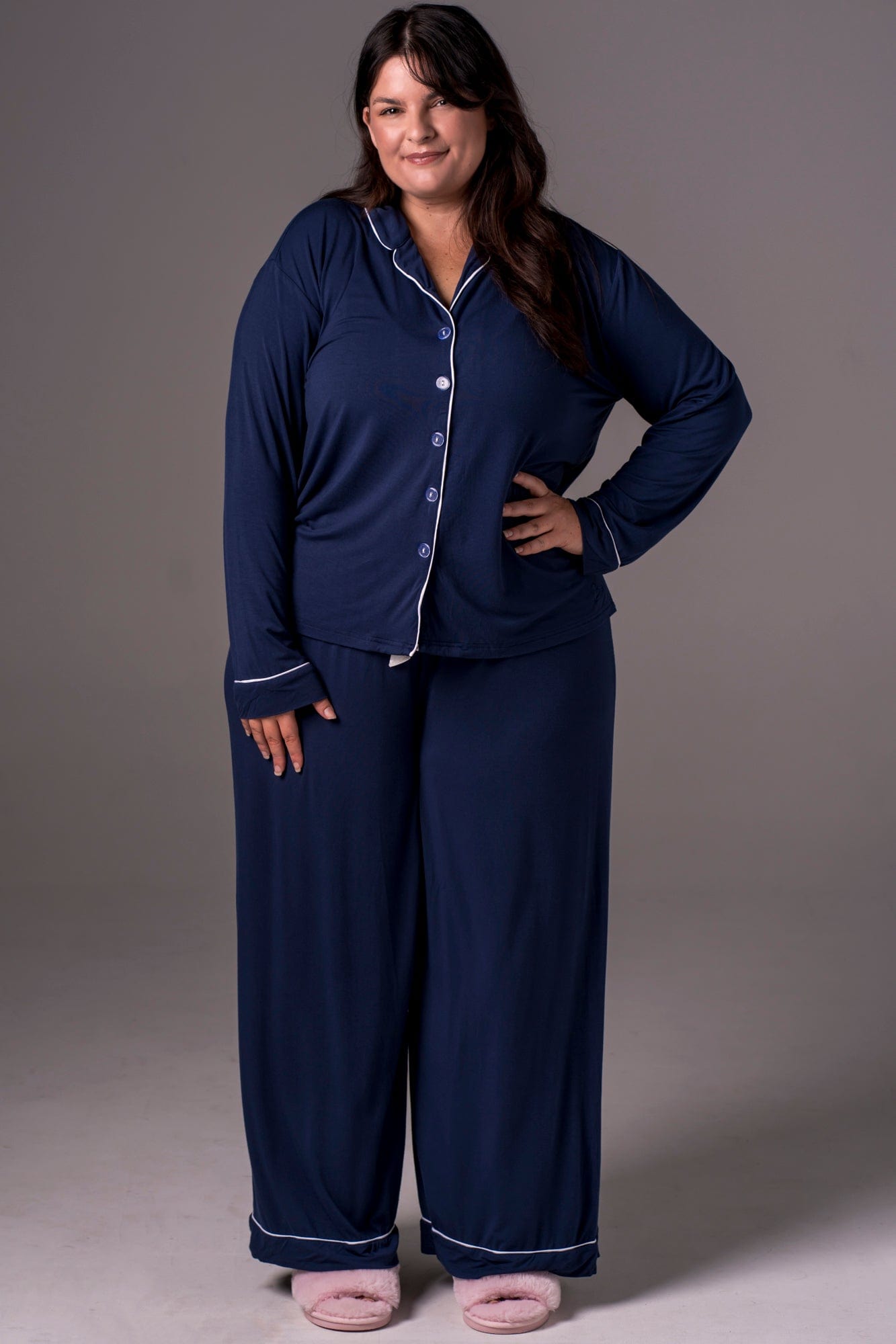 Navy Bamboo Pyjama Long Set