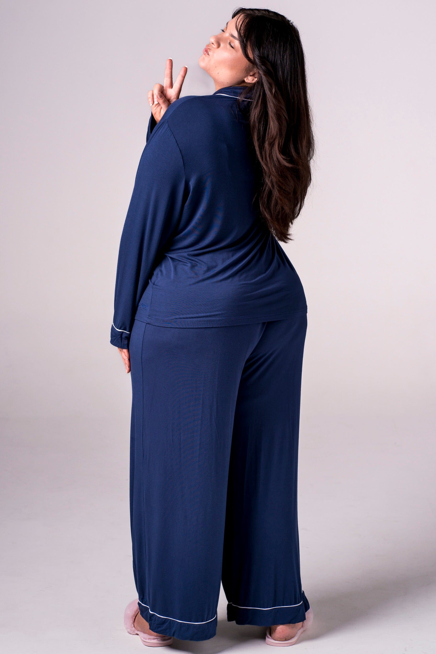 Navy Bamboo Pyjama Long Set