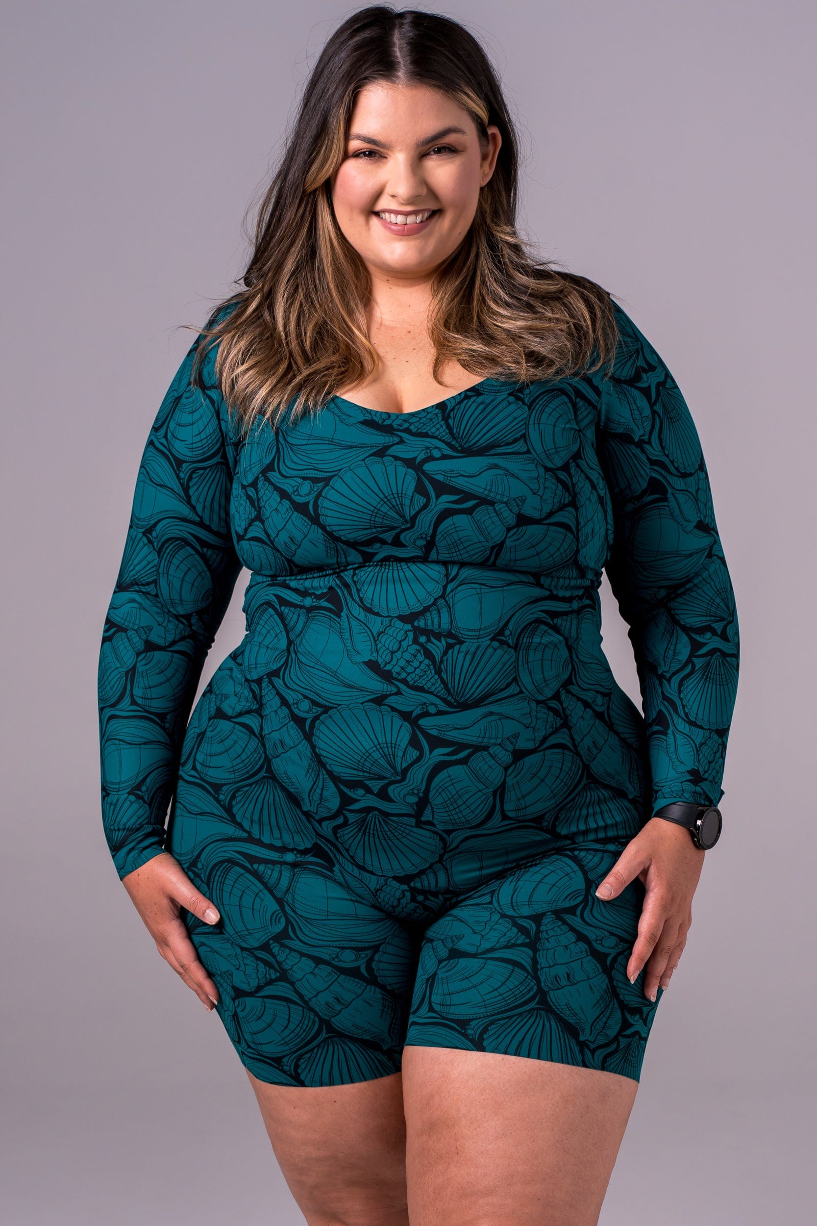 Long sleeve playsuit plus size on sale