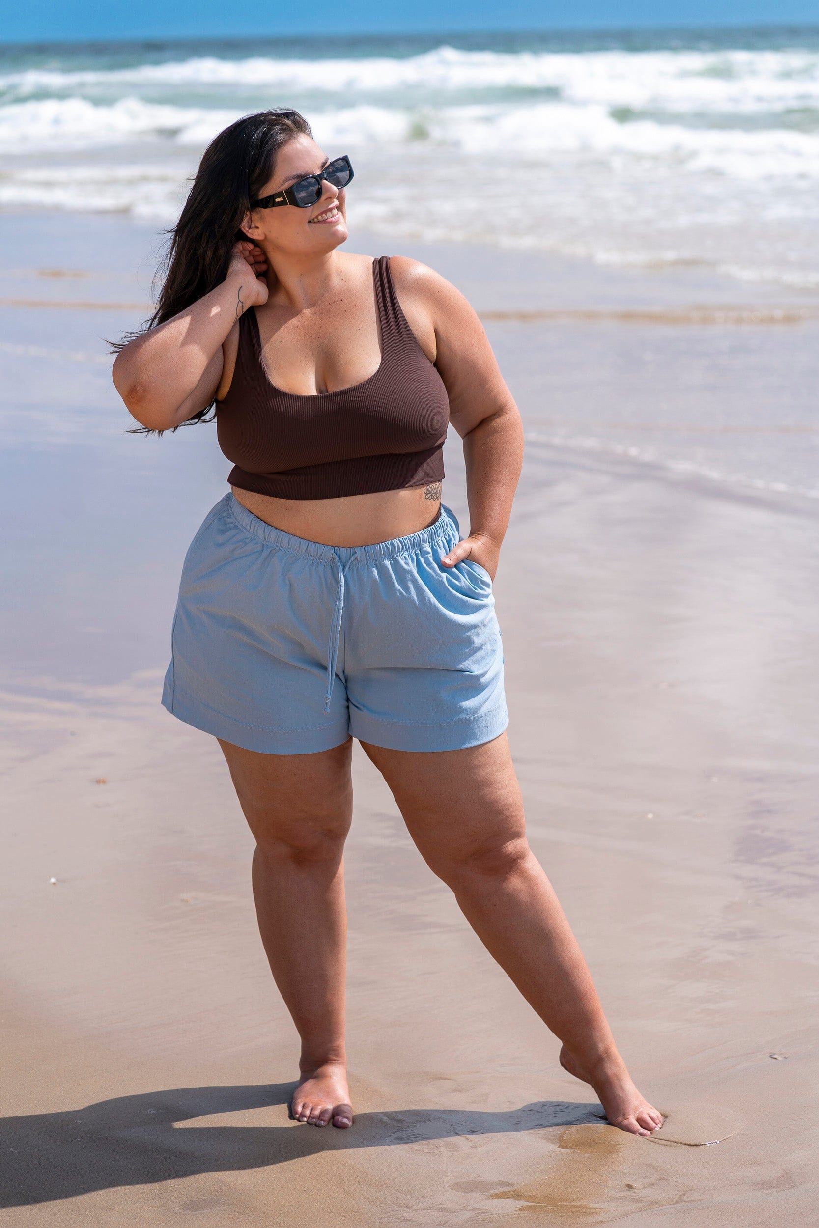 Sky Linen Blend Shorts
