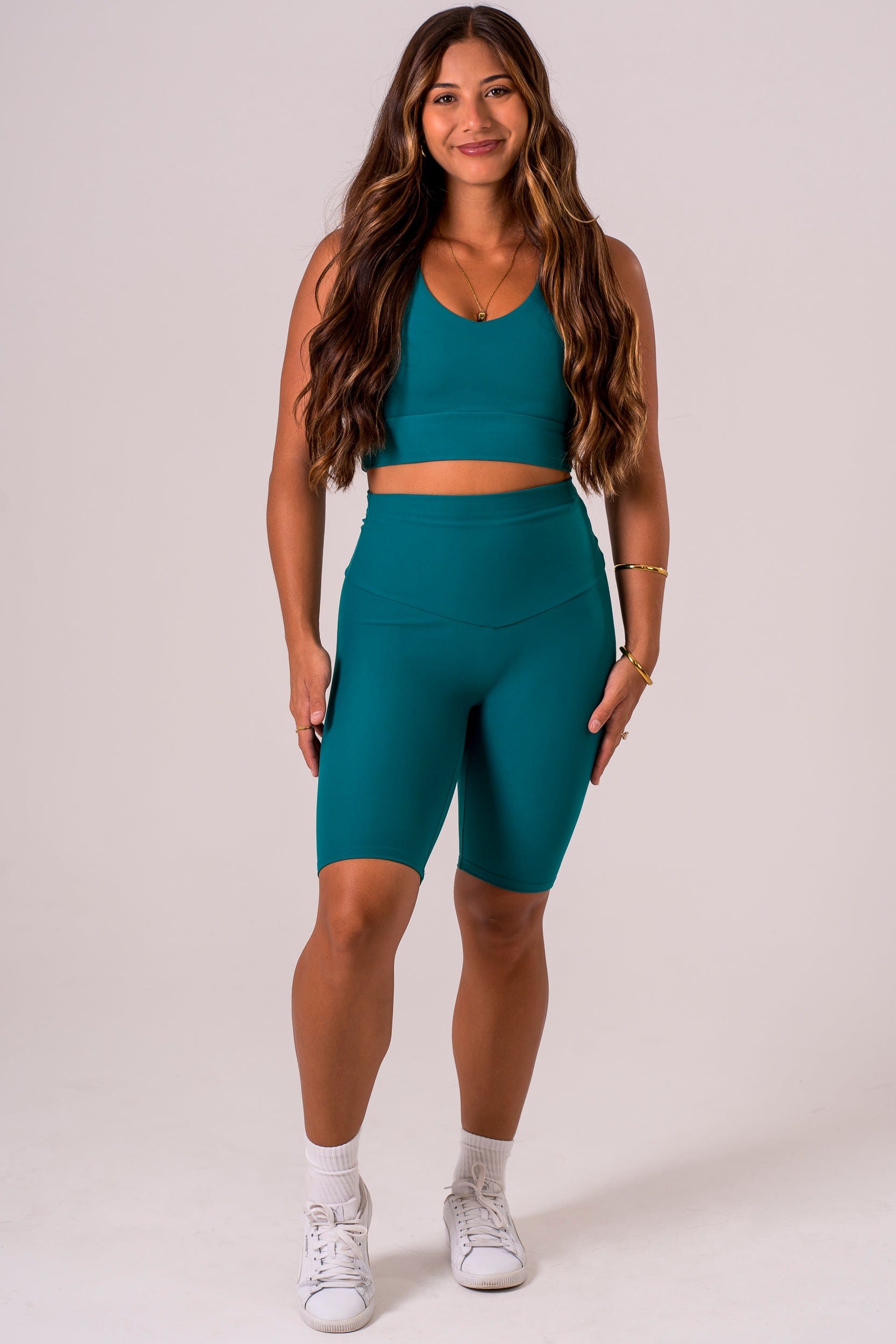 Teal Dynamic High Waisted Bike Shorts