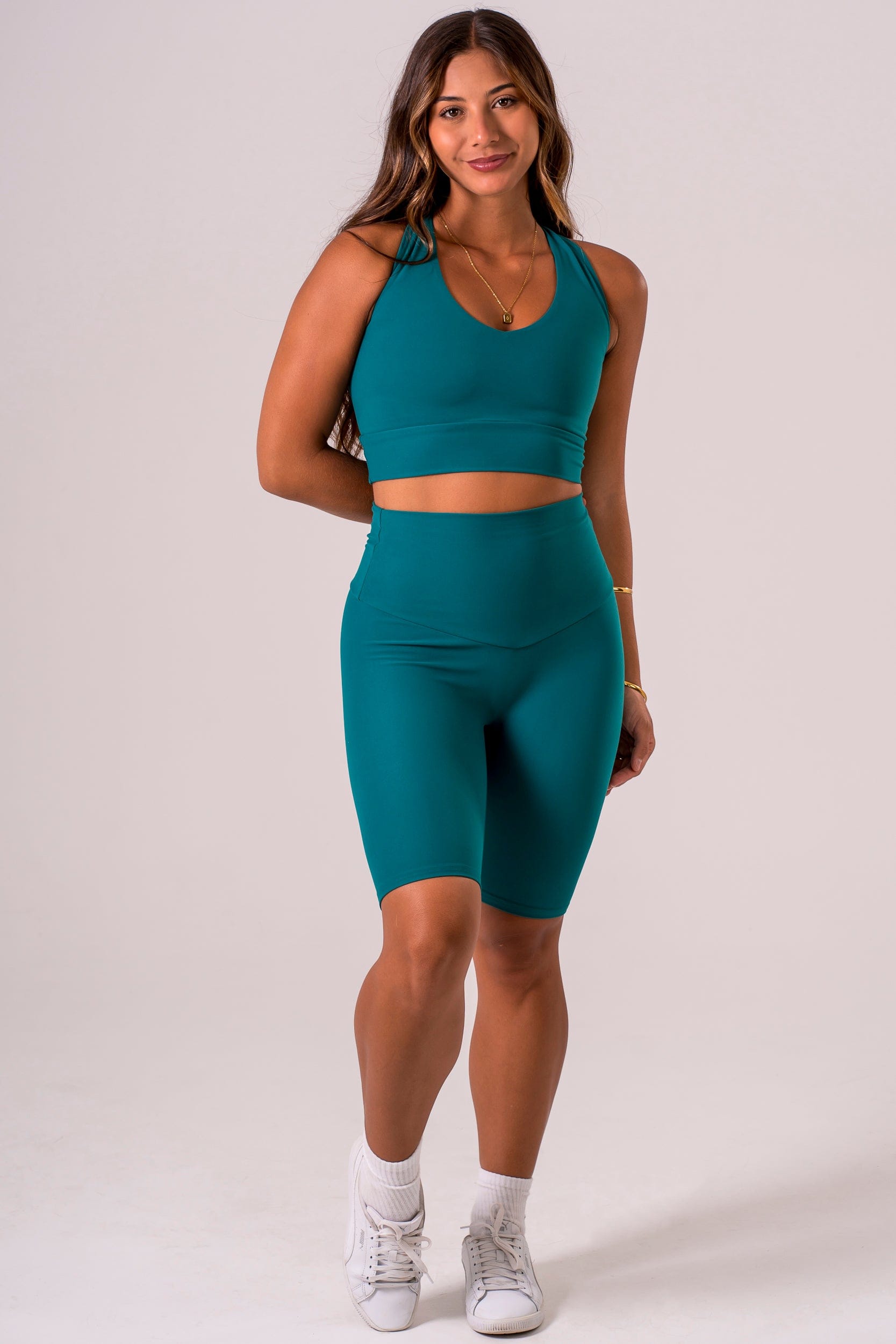 Teal Dynamic High Waisted Bike Shorts