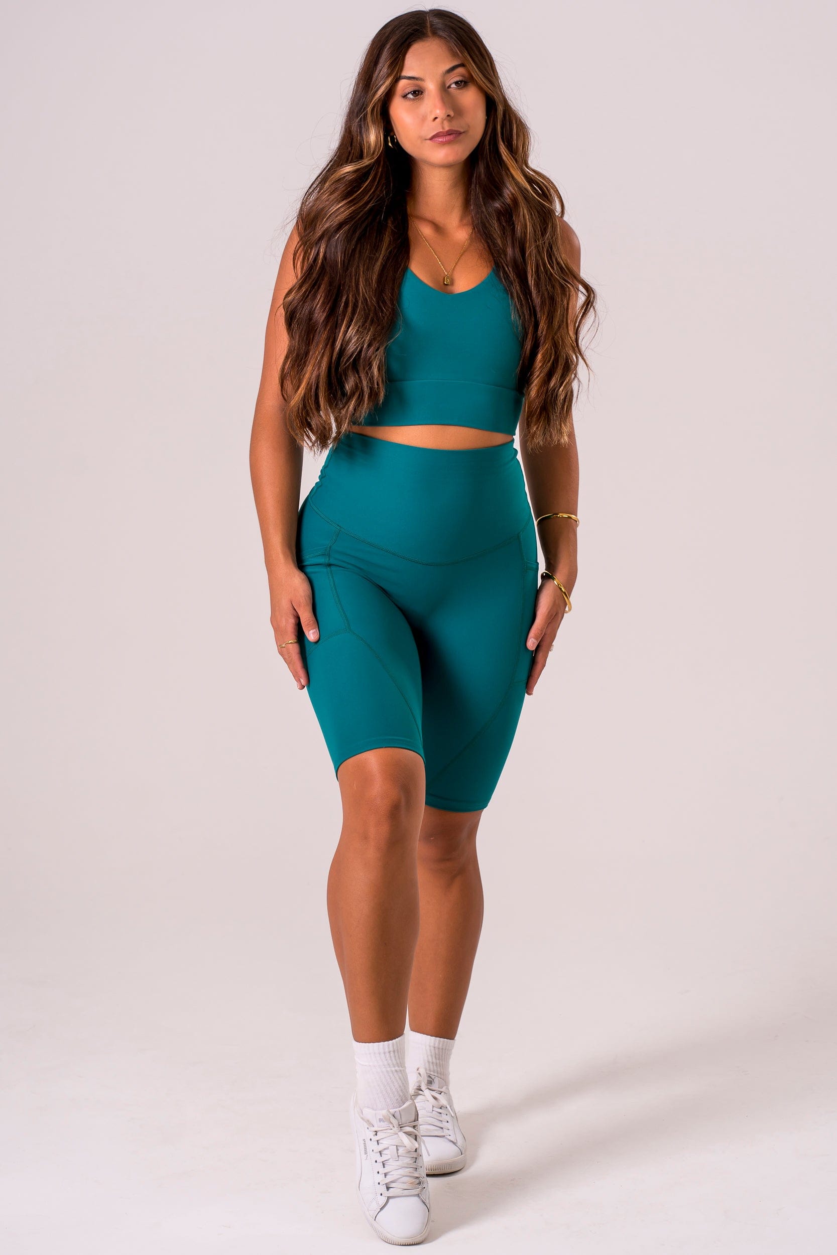 Teal Dynamic High Waisted Pocket Shaper Bike Shorts