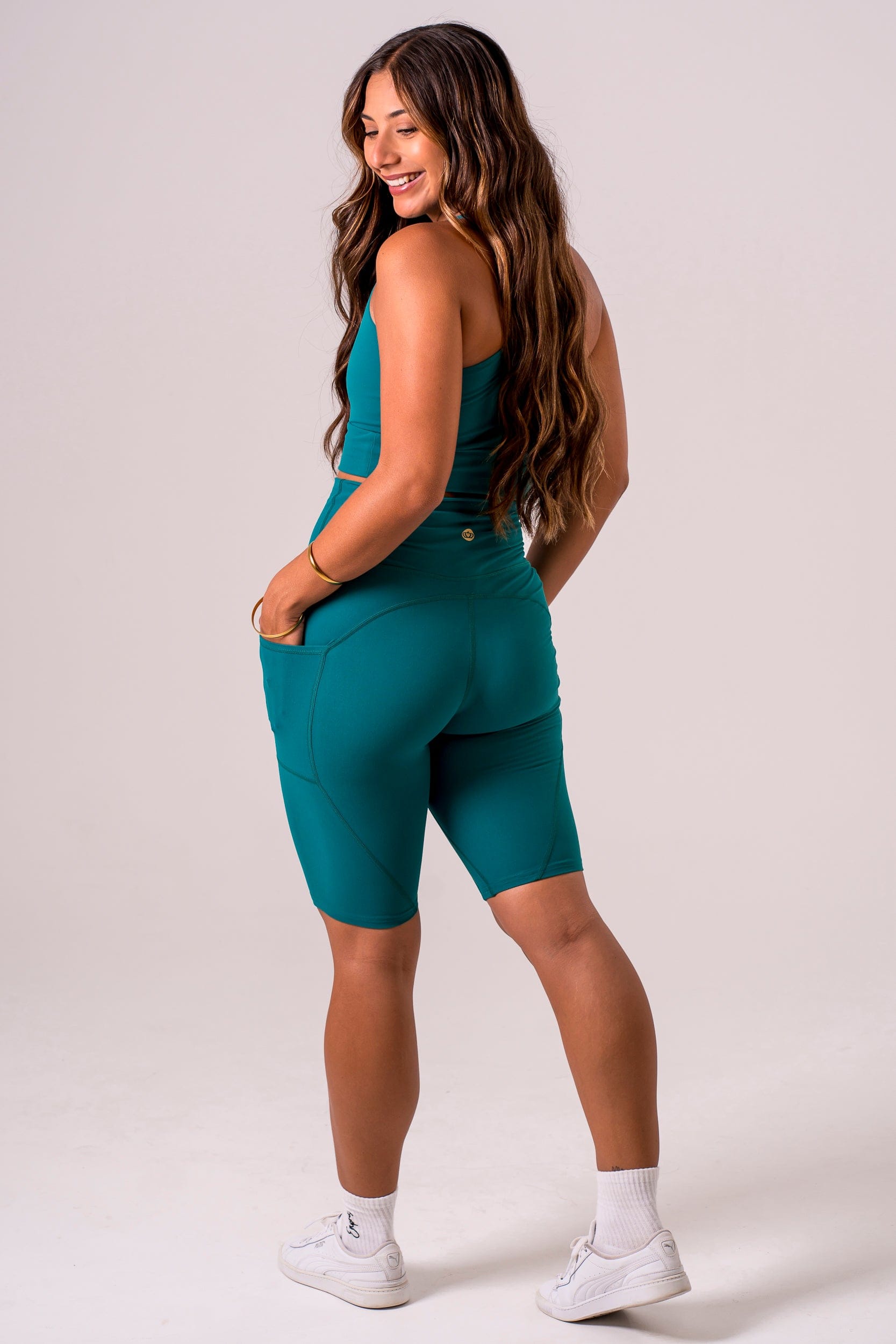 Teal Dynamic High Waisted Pocket Shaper Bike Shorts