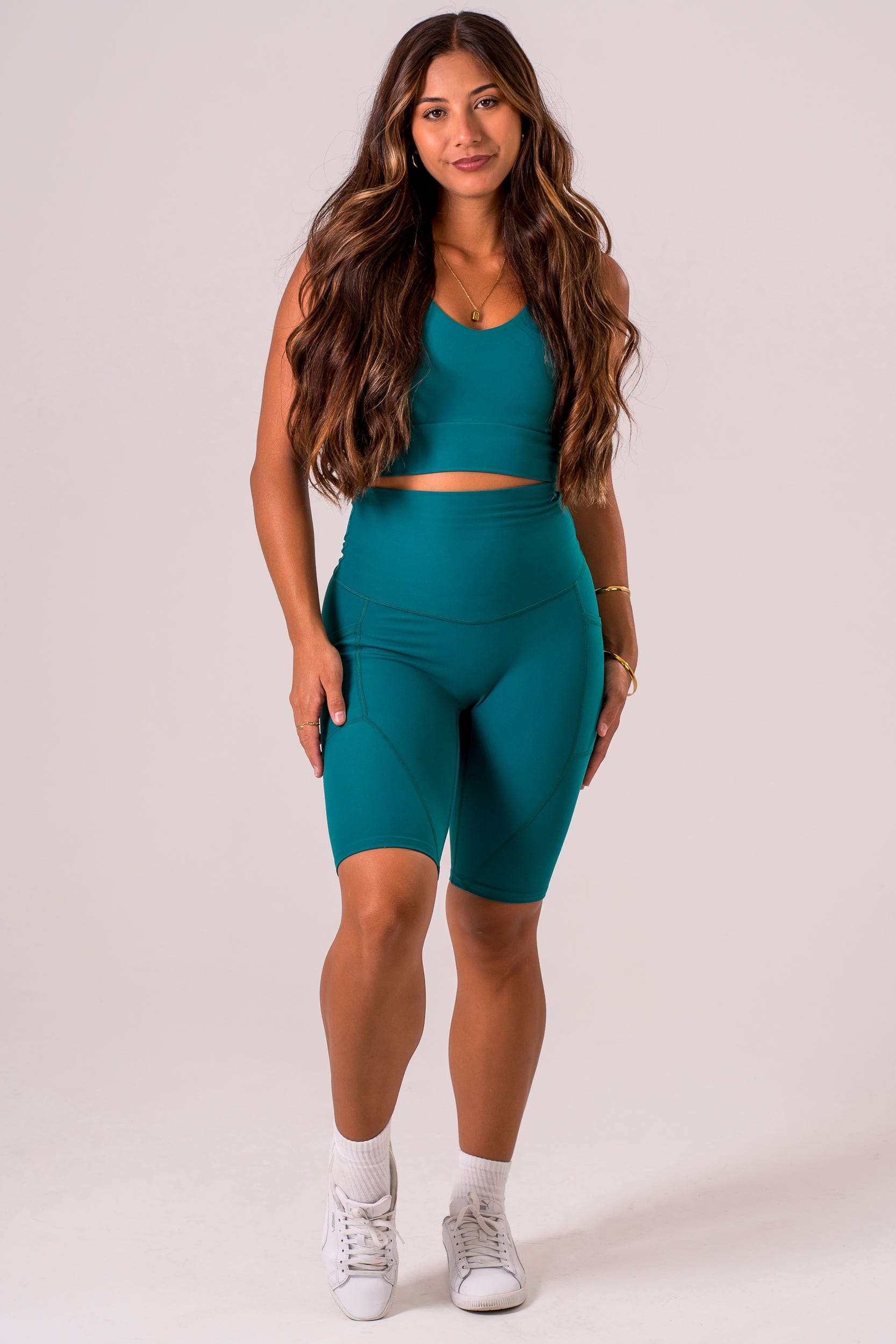 Teal Dynamic High Waisted Pocket Shaper Bike Shorts