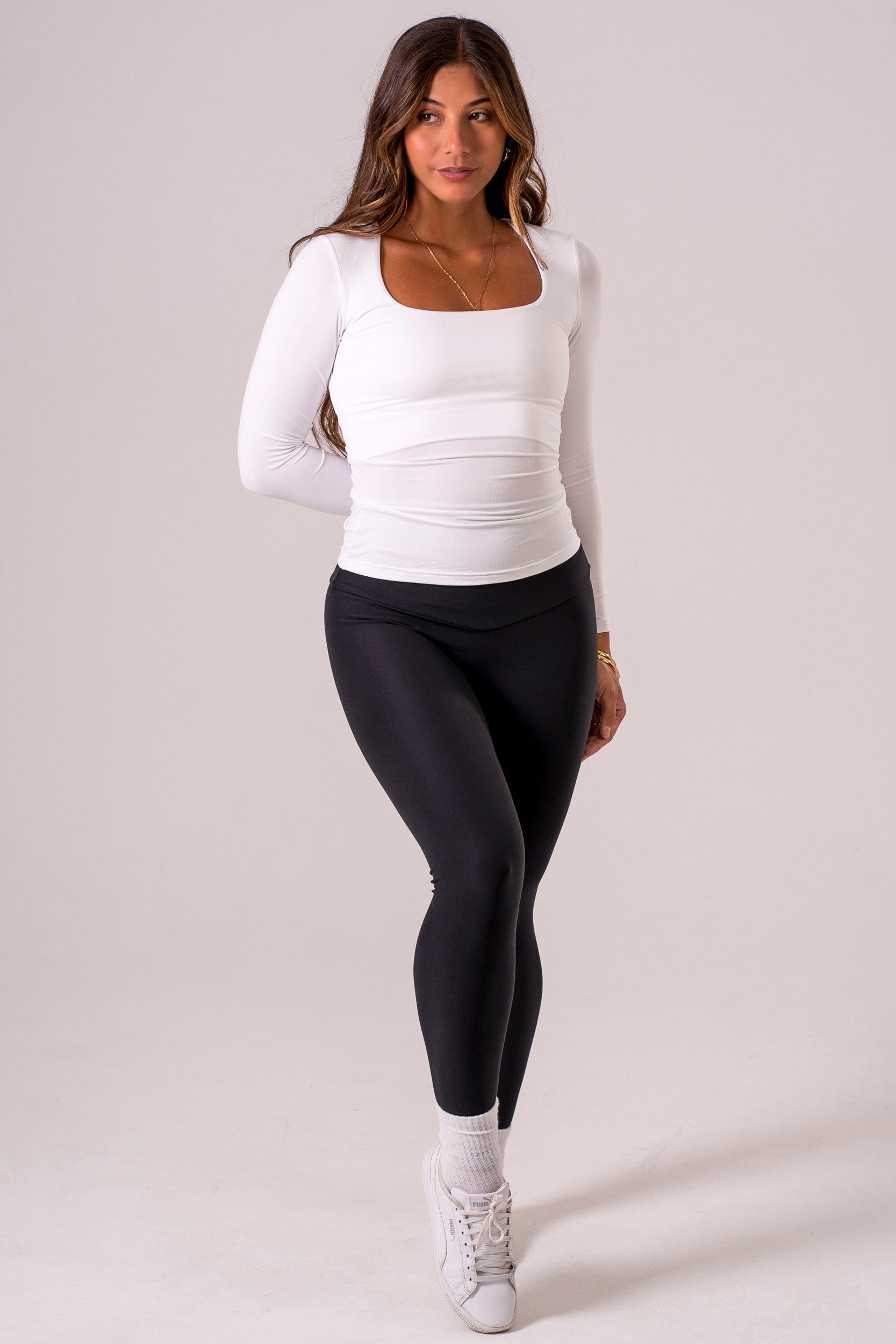 White Built-In Long Sleeve Tee