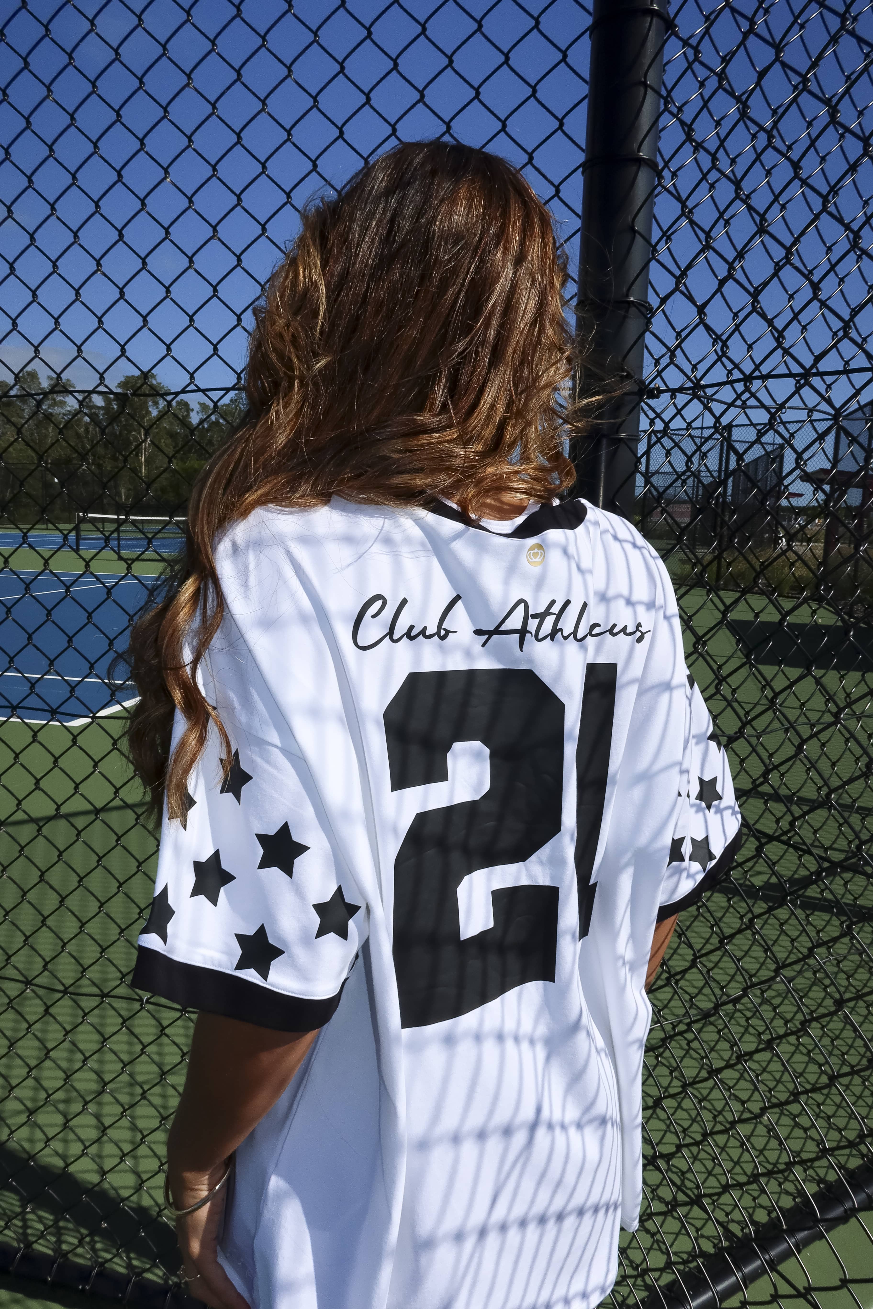 White Duo Club V Neck Oversized T-Shirt