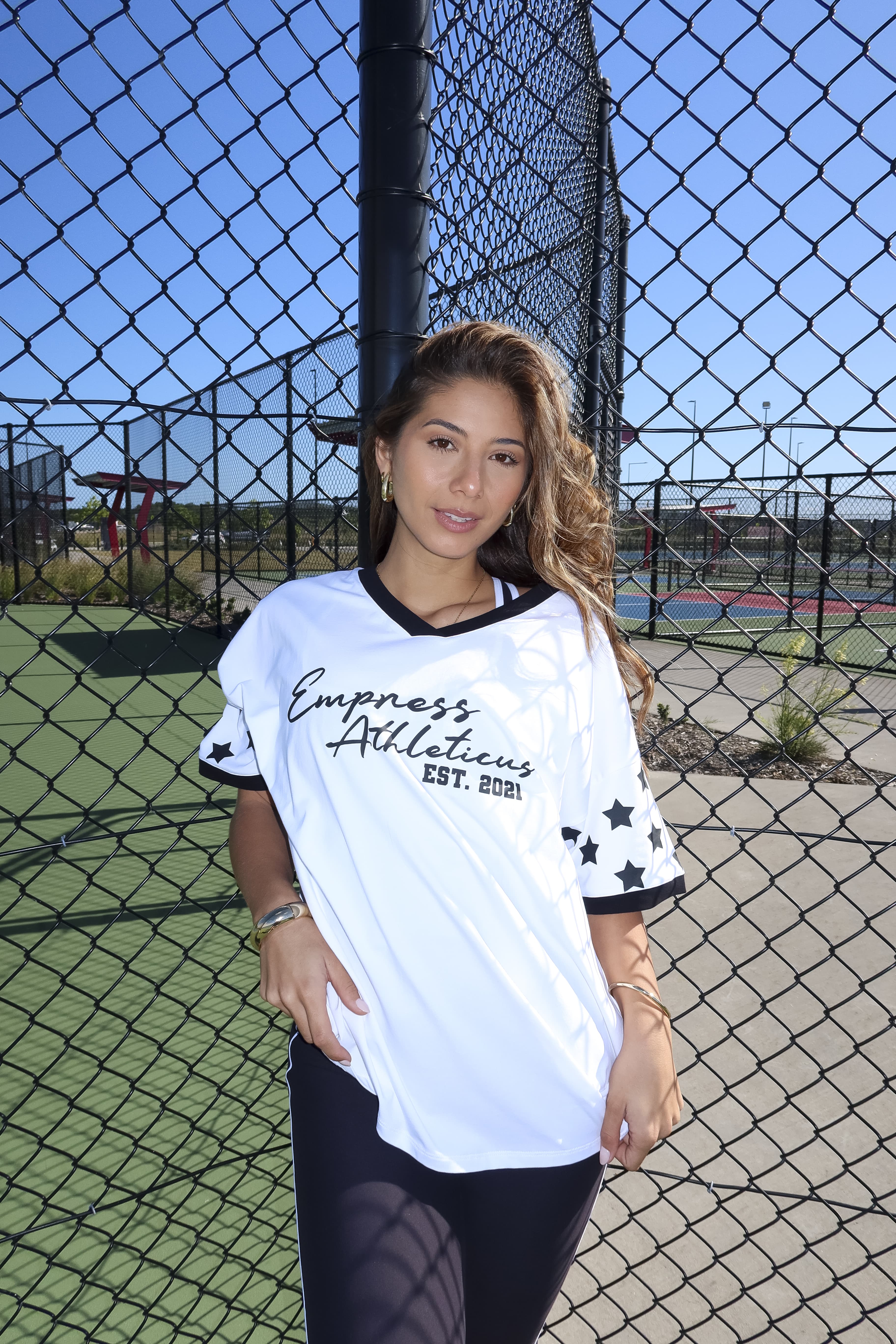 White Duo Club V Neck Oversized T-Shirt