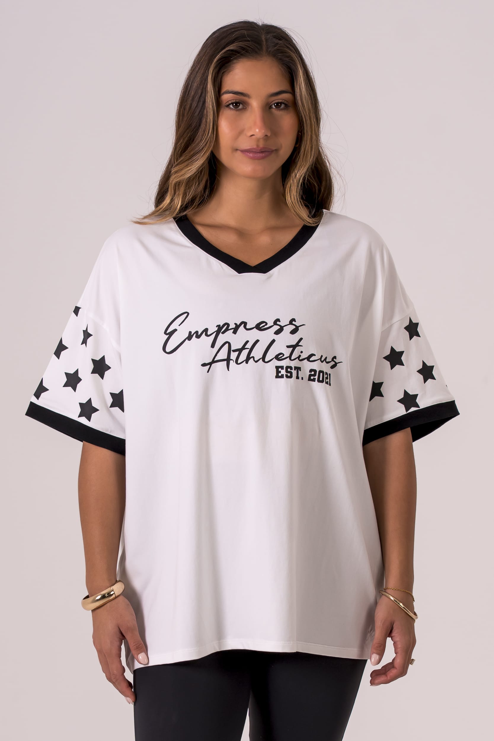 White Duo Club V Neck Oversized T-Shirt