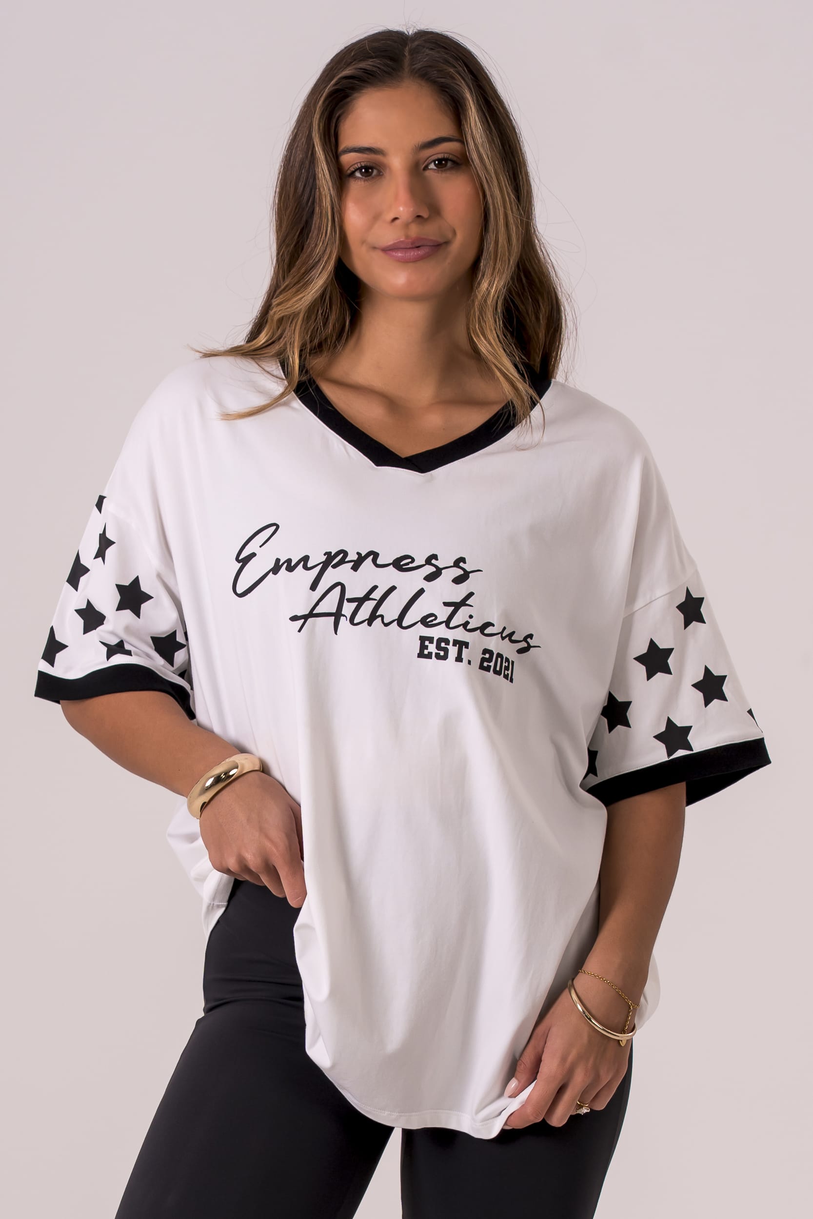White Duo Club V Neck Oversized T-Shirt
