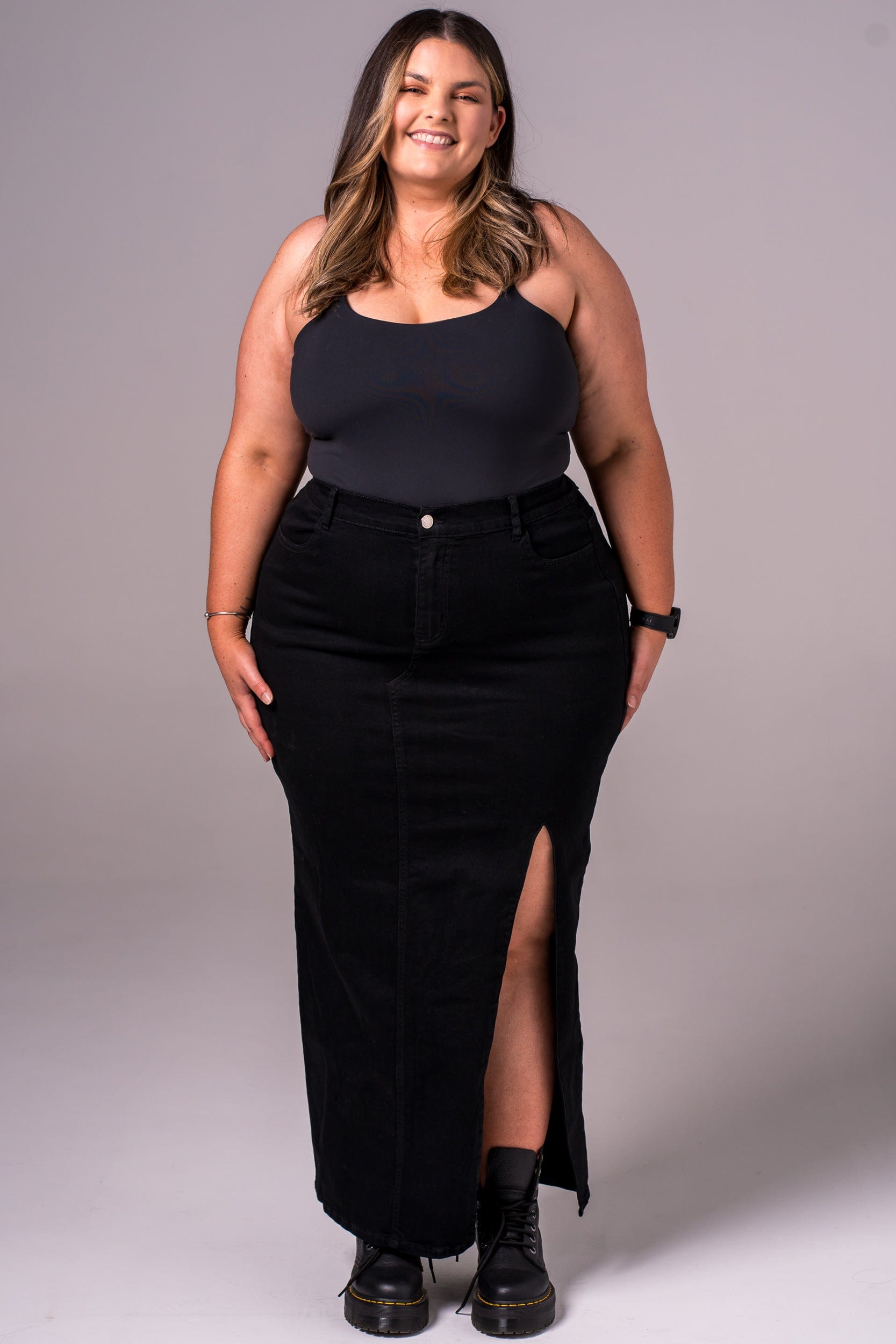 Black Denim Skirt - Maxi