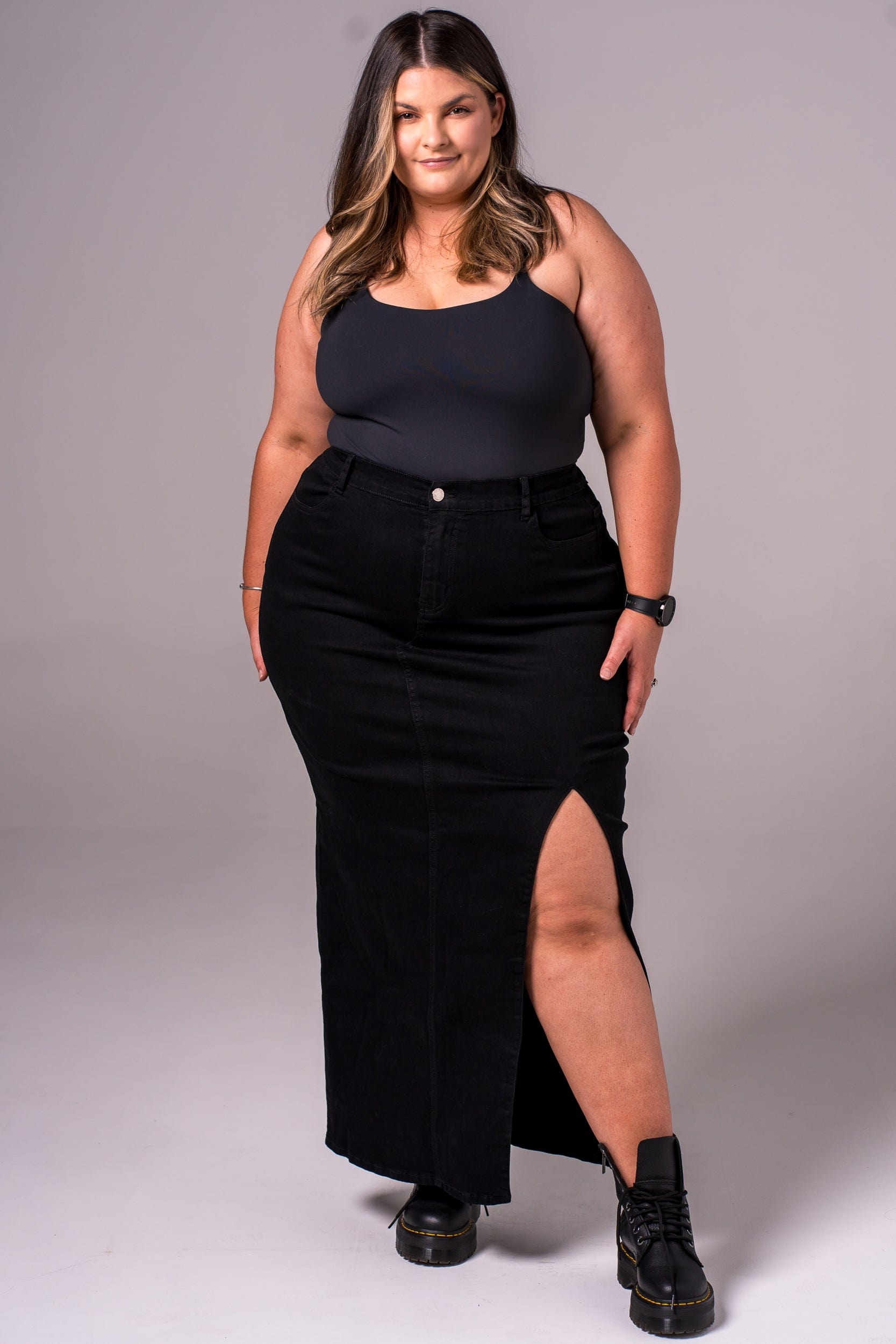 Black Denim Skirt - Maxi