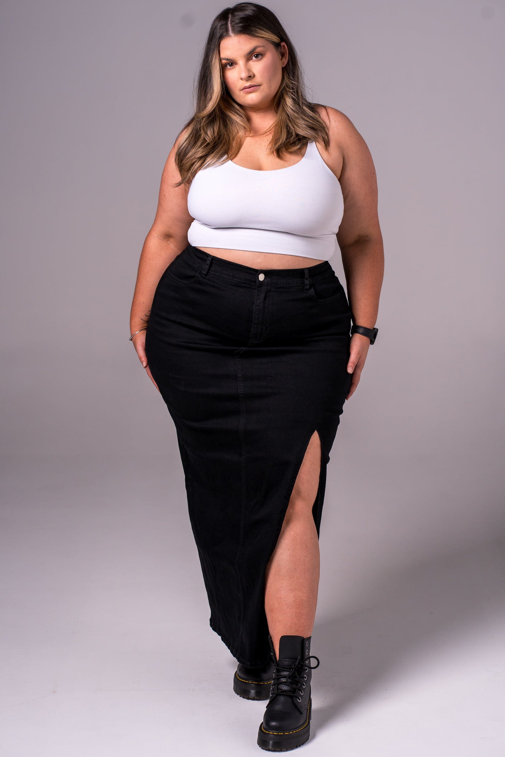 Black Denim Skirt - Maxi