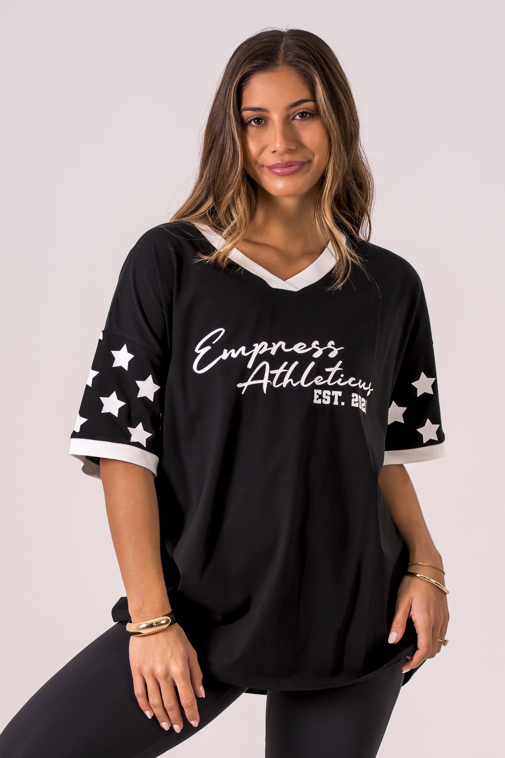 Black Duo Club V Neck Oversized T-Shirt