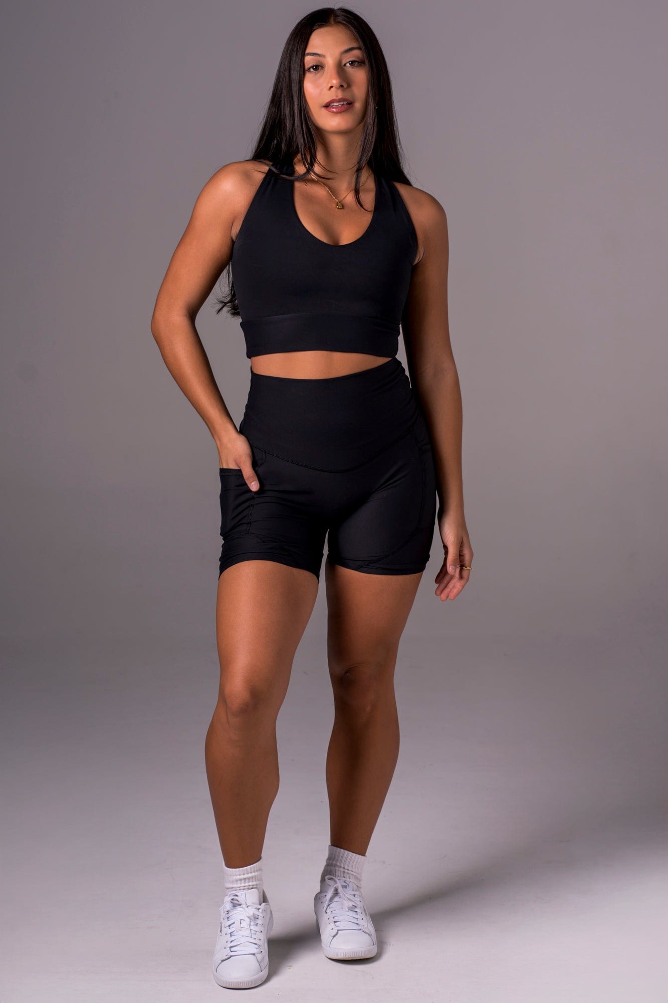 Black Dynamic High Waisted Pocket Shaper Booty Shorts