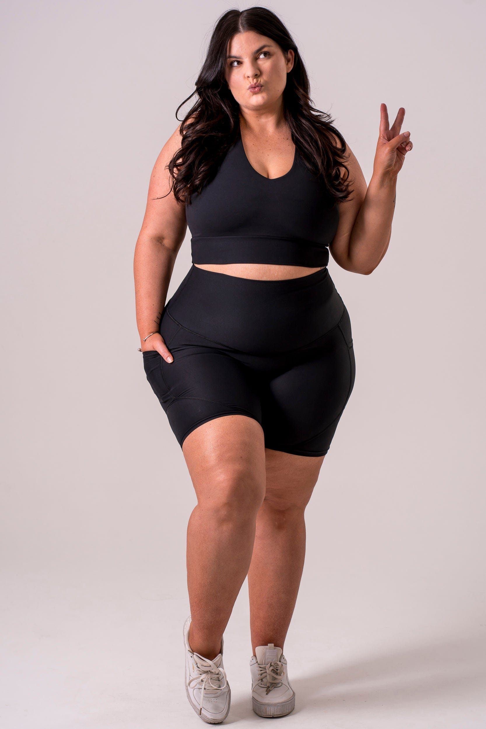 Black Dynamic High Waisted Pocket Shaper Booty Shorts